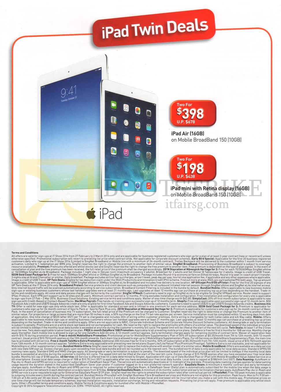 IT SHOW 2014 price list image brochure of Singtel Business Apple IPad Twin Deals, Terms N Conditions