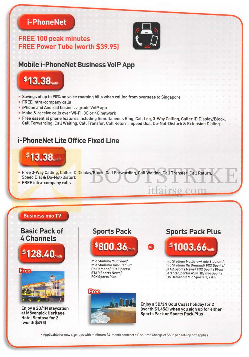 IT SHOW 2014 price list image brochure of Singtel Business Mobile I-PhoneNet, Mio TV Sports Pack, Plus