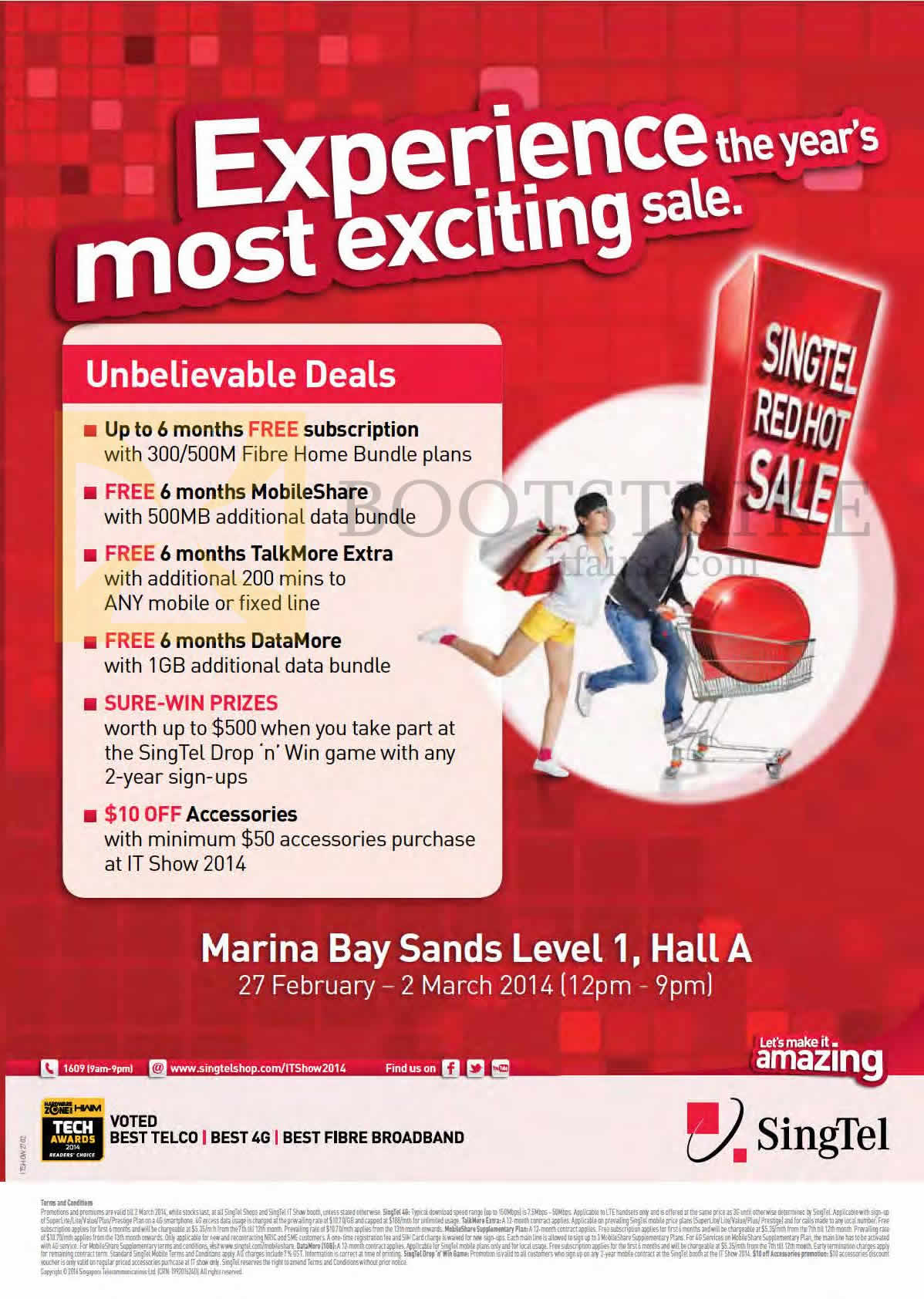 IT SHOW 2014 price list image brochure of Singtel IT SHOW Deals, Free 6 Months Mobileshare, Talkmore Extra, DataMore, Sure-Win Prizes, 10 Dollar Off Accessories