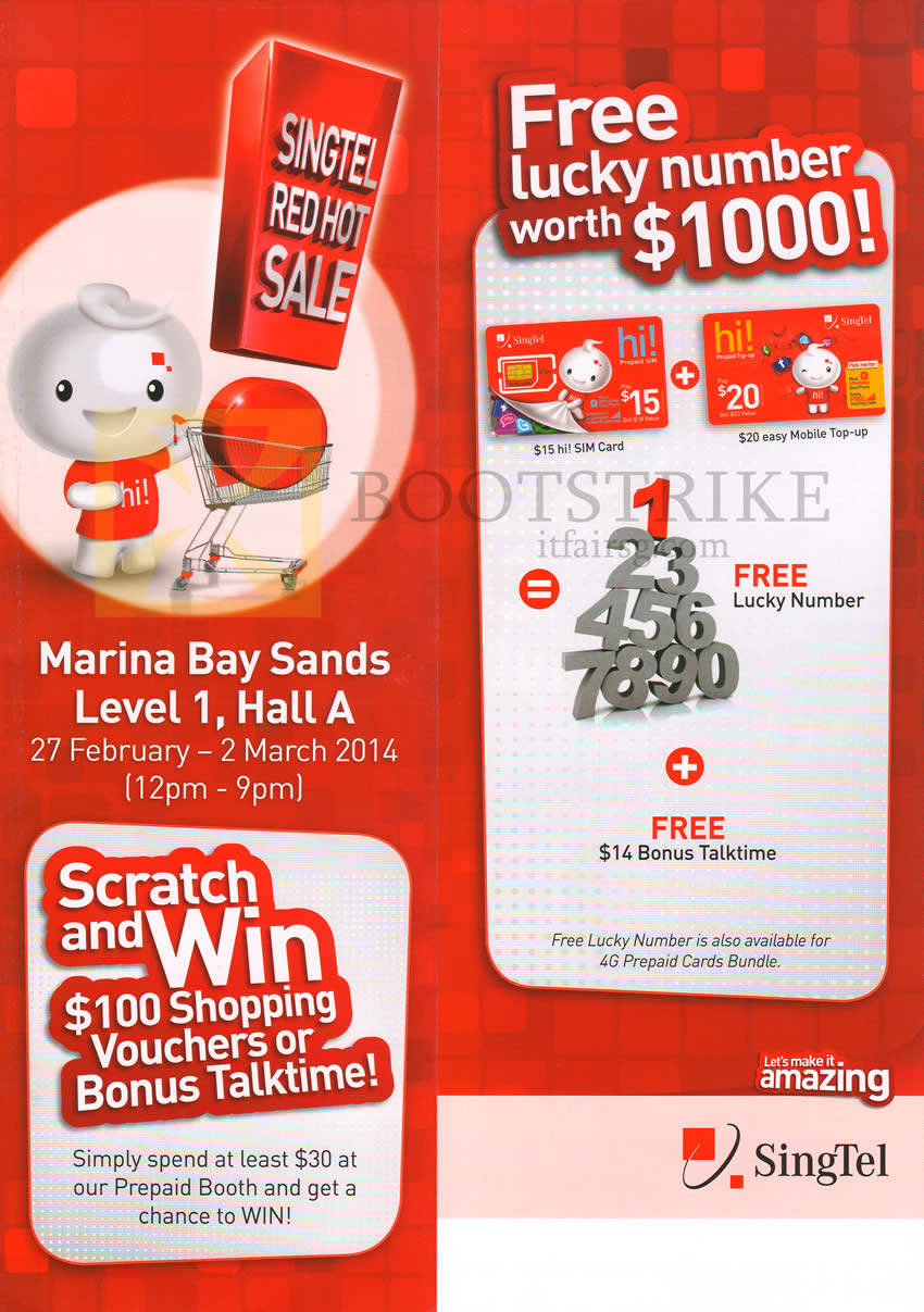 IT SHOW 2014 price list image brochure of Singtel Prepaid Scratch N Win, Free Lucky Number