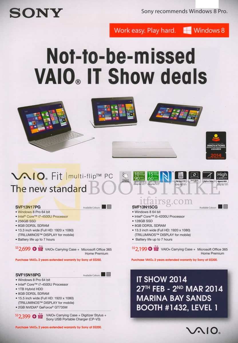 IT SHOW 2014 price list image brochure of Sony Notebooks Vaio Fit SVF13N17PG, SVF13N15CG, SVF15N18PG