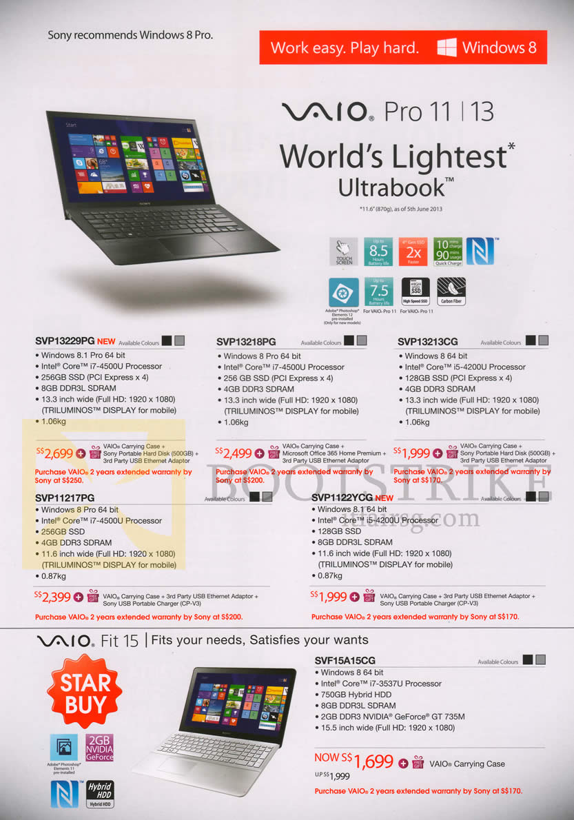 IT SHOW 2014 price list image brochure of Sony Notebooks Vaio Pro 11 13, SVP13229PG, SVP13218PG, SVP13213CG, SVP11217PG, SVP1122YCG, Fit 15 SVF15A15CG