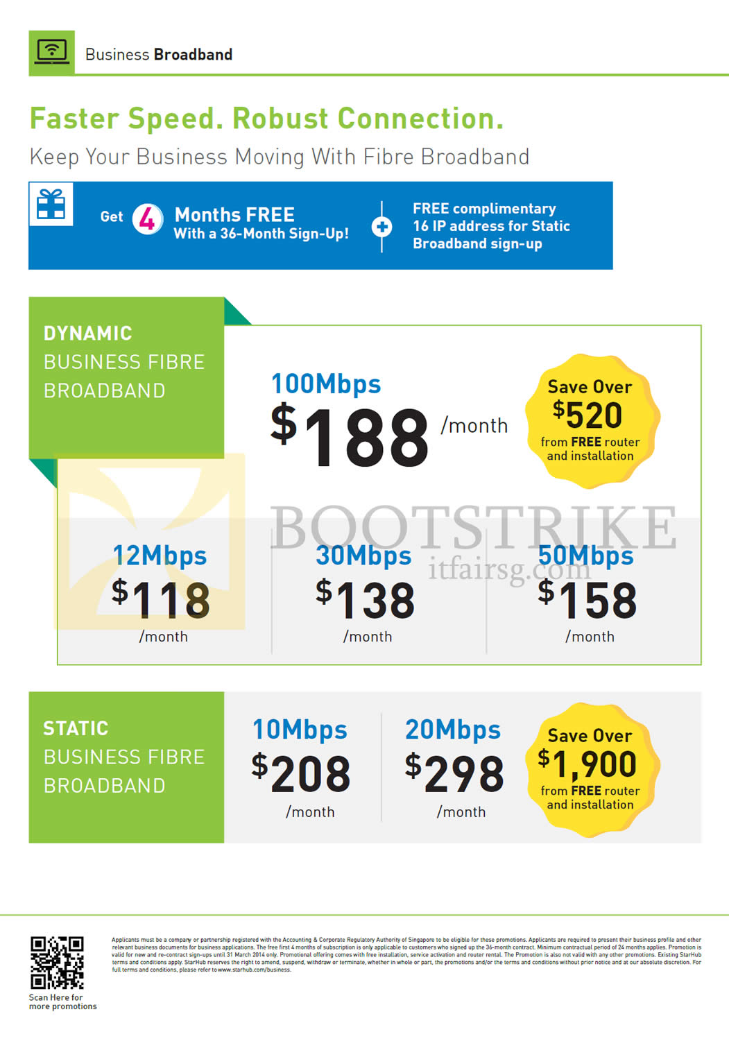 IT SHOW 2014 price list image brochure of StarHub Business Fibre Broadband Dynamic Business Fibre 100mbps, Static 10Mbps, 20Mbps