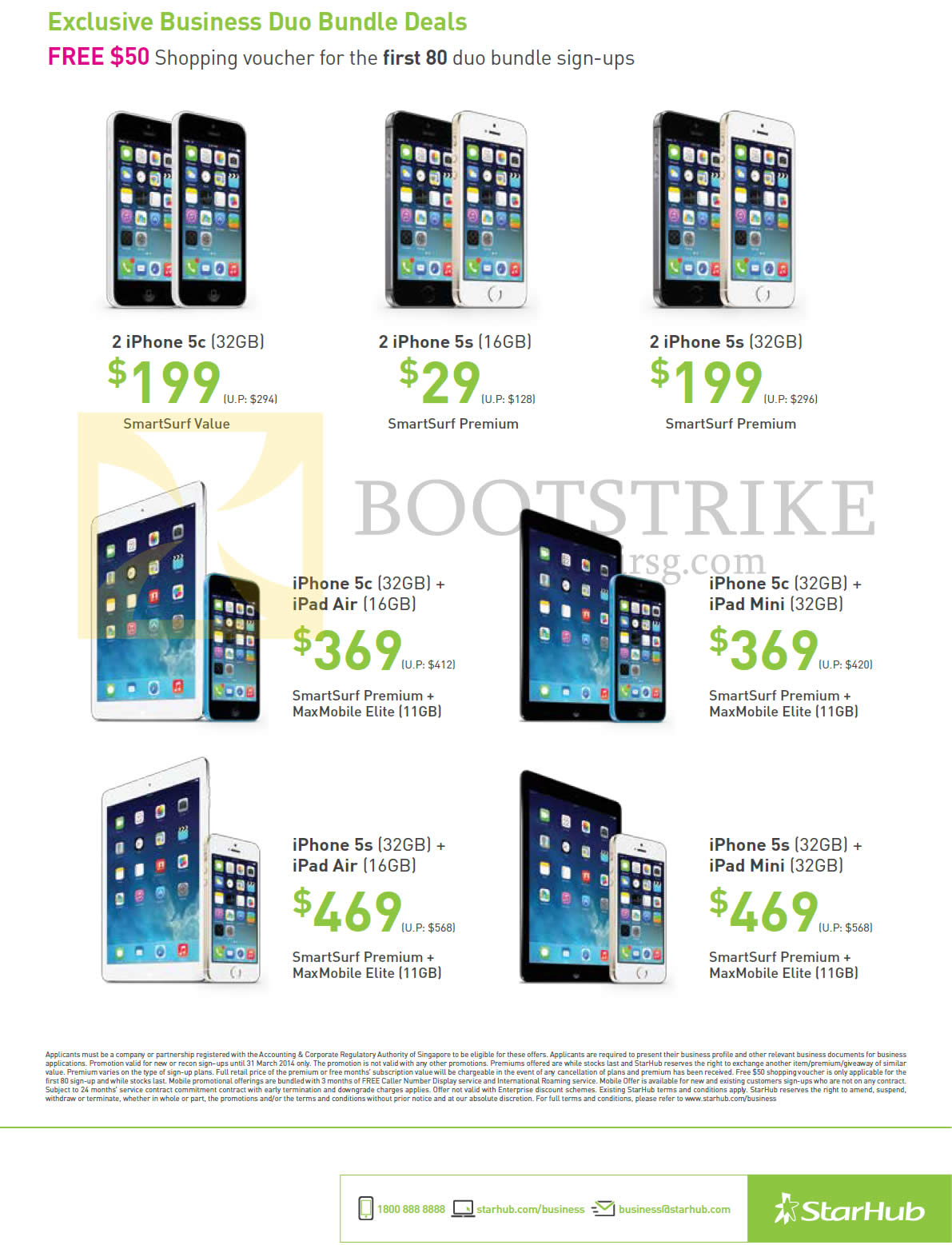 IT SHOW 2014 price list image brochure of StarHub Business Mobile Duo Bundle Offers, Apple IPhone 5C, 5S, IPad Air, IPad Mini