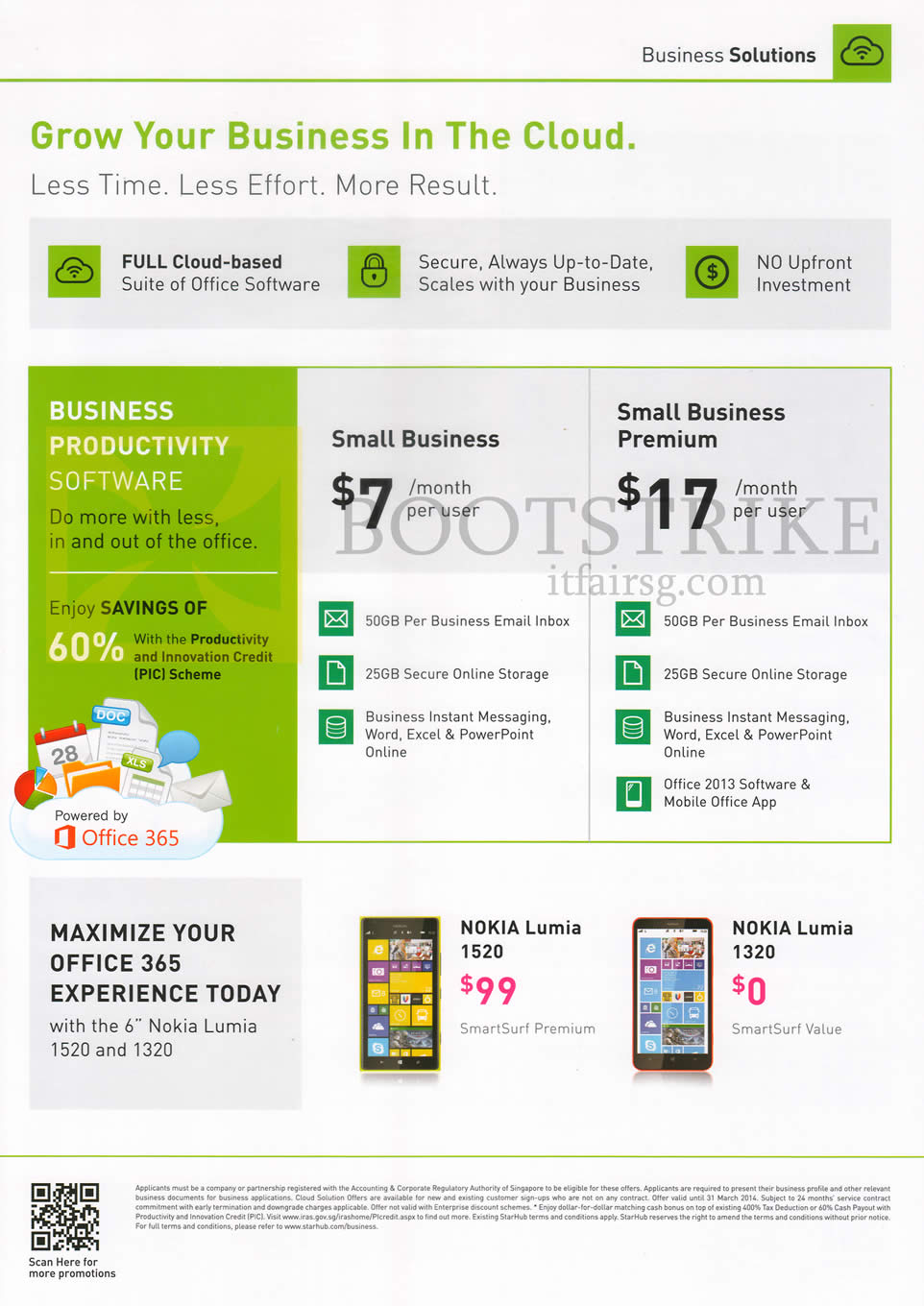 IT SHOW 2014 price list image brochure of StarHub Business Productive Software Small Business, Premium, Nokia Lumia 1520, 1320
