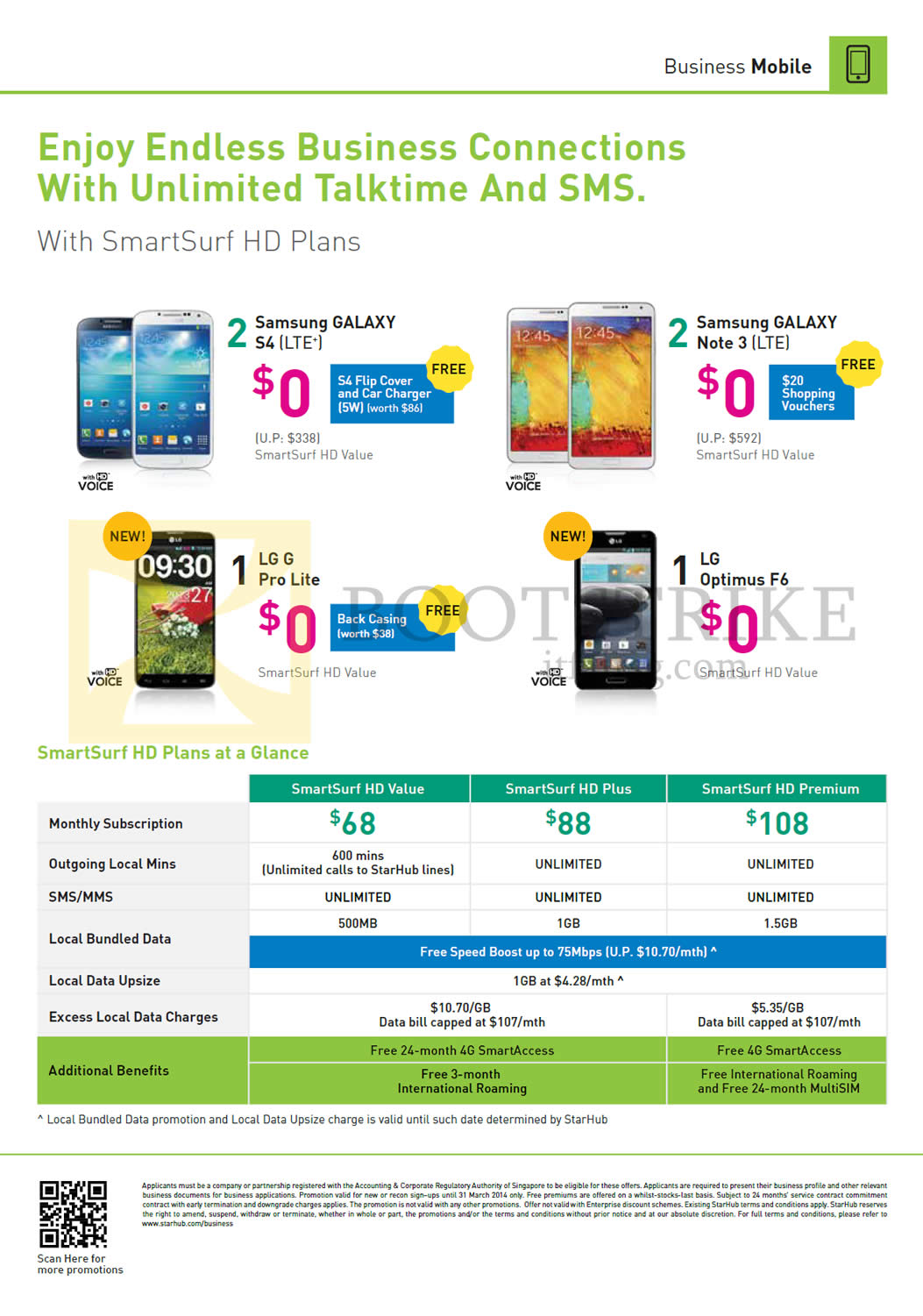 IT SHOW 2014 price list image brochure of StarHub Business Samsung Galaxy S4, Note 3, LG G Pro Lite, LG Optimus F6