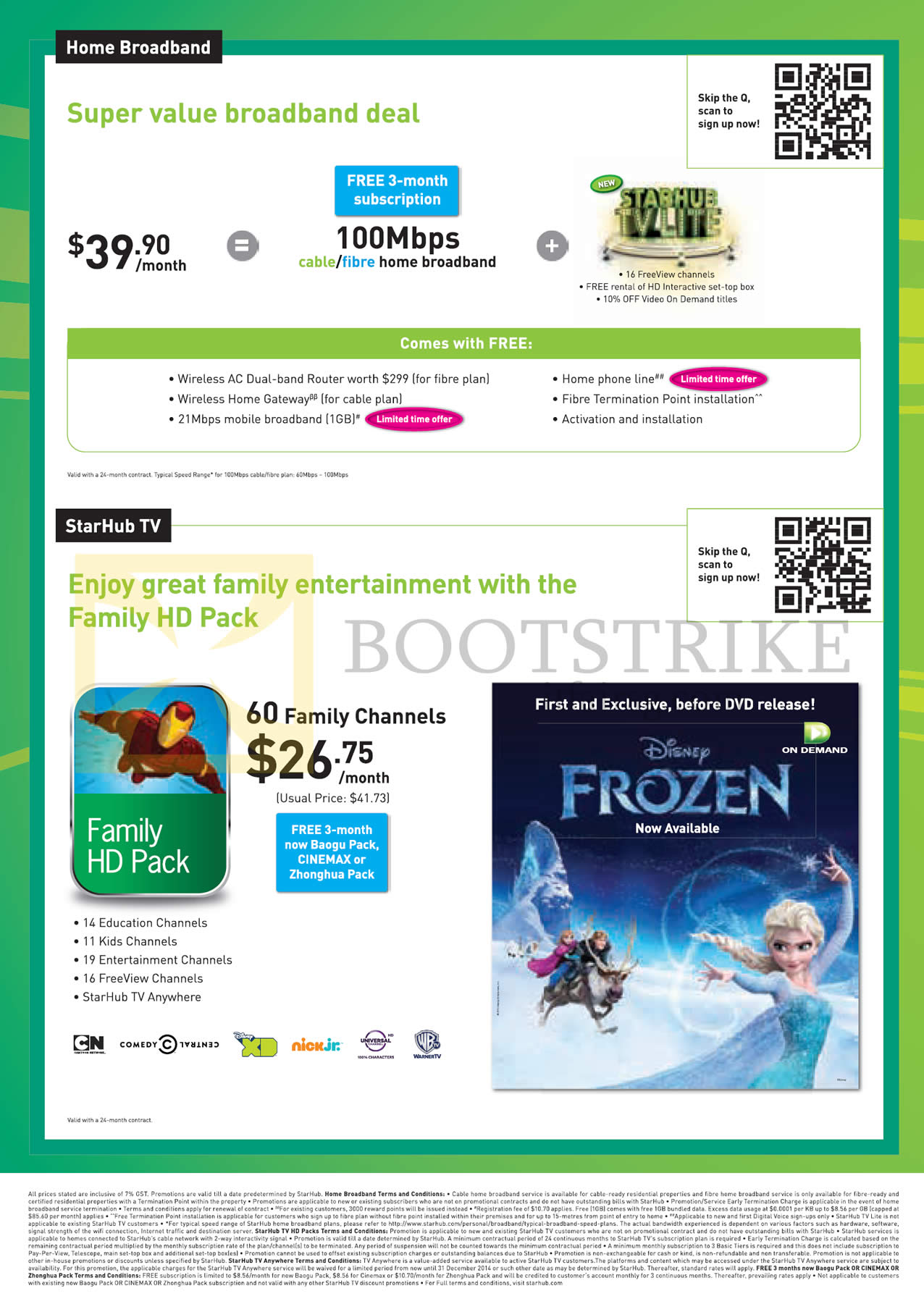 IT SHOW 2014 price list image brochure of Starhub Broadband Fibre Cable 100Mbps 39.90 Free 3 Month, Cable TV Family HD Pack