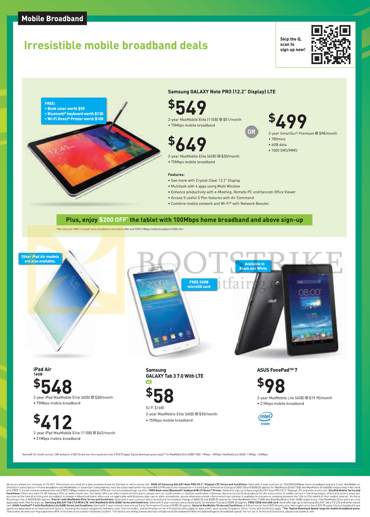 IT SHOW 2014 price list image brochure of Starhub Mobile Broadband Samsung Galaxy Note Pro, Tab 3 7.0, Apple IPad Air, ASUS FonePad 7