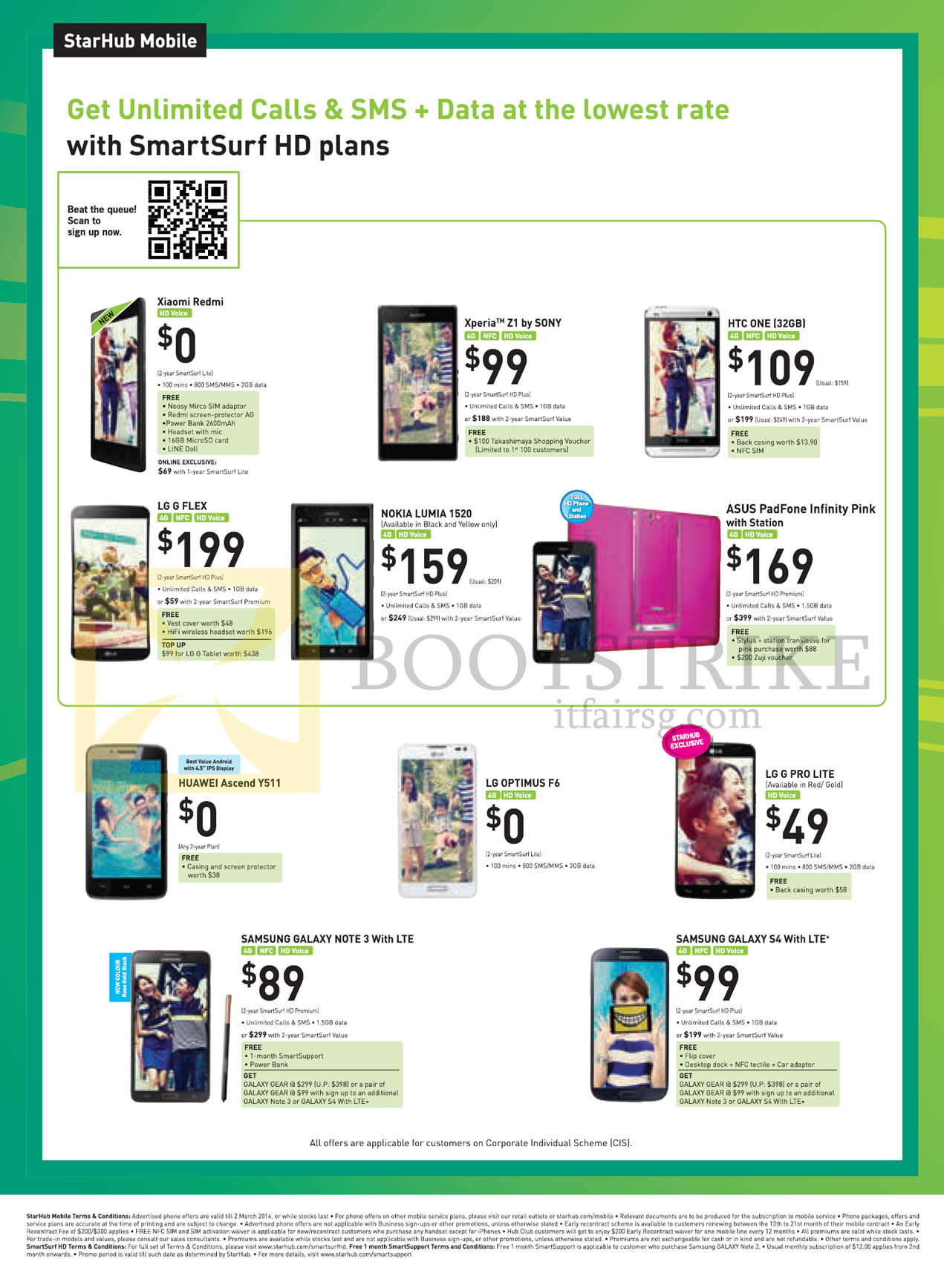 IT SHOW 2014 price list image brochure of Starhub Mobile Xiaomi Redmi, Sony Xperia Z1, HTC One, LG G Flex, Nokia Lumia 1520, ASUS Padfone Infinity, Huawei Ascend Y511, LG Optimus F6, G Pro Lite, Samsung Galaxy Note 3, S4