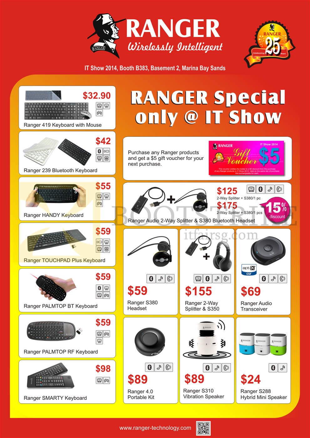 IT SHOW 2014 price list image brochure of Systems Tech Ranger Accessories Wireless Keyboard, Mouse, Headset, Portable Hybrid Mini Speaker