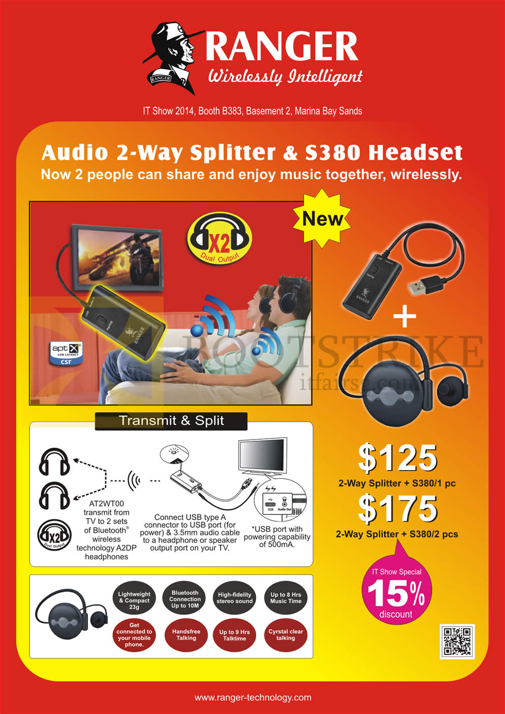 IT SHOW 2014 price list image brochure of Systems Tech Ranger Audio 2-Way Splitter, S380 Headset