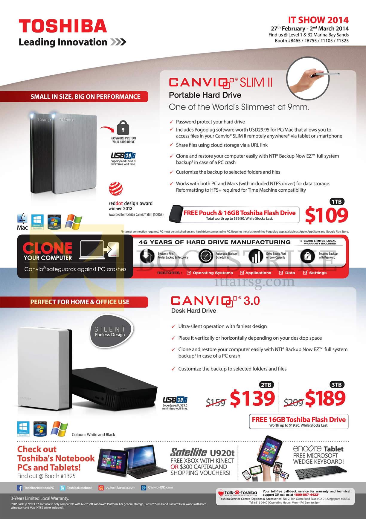 IT SHOW 2014 price list image brochure of Toshiba External Storage Drives Canvio Slim II, 3.0 1TB 2TB 3TB