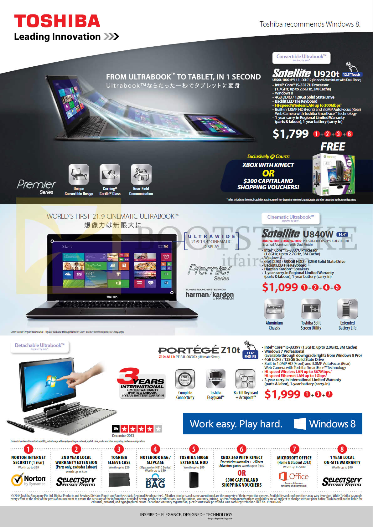 IT SHOW 2014 price list image brochure of Toshiba Notebooks Satellite U920t-1000, U840W-1005 1007, Z10t-A113
