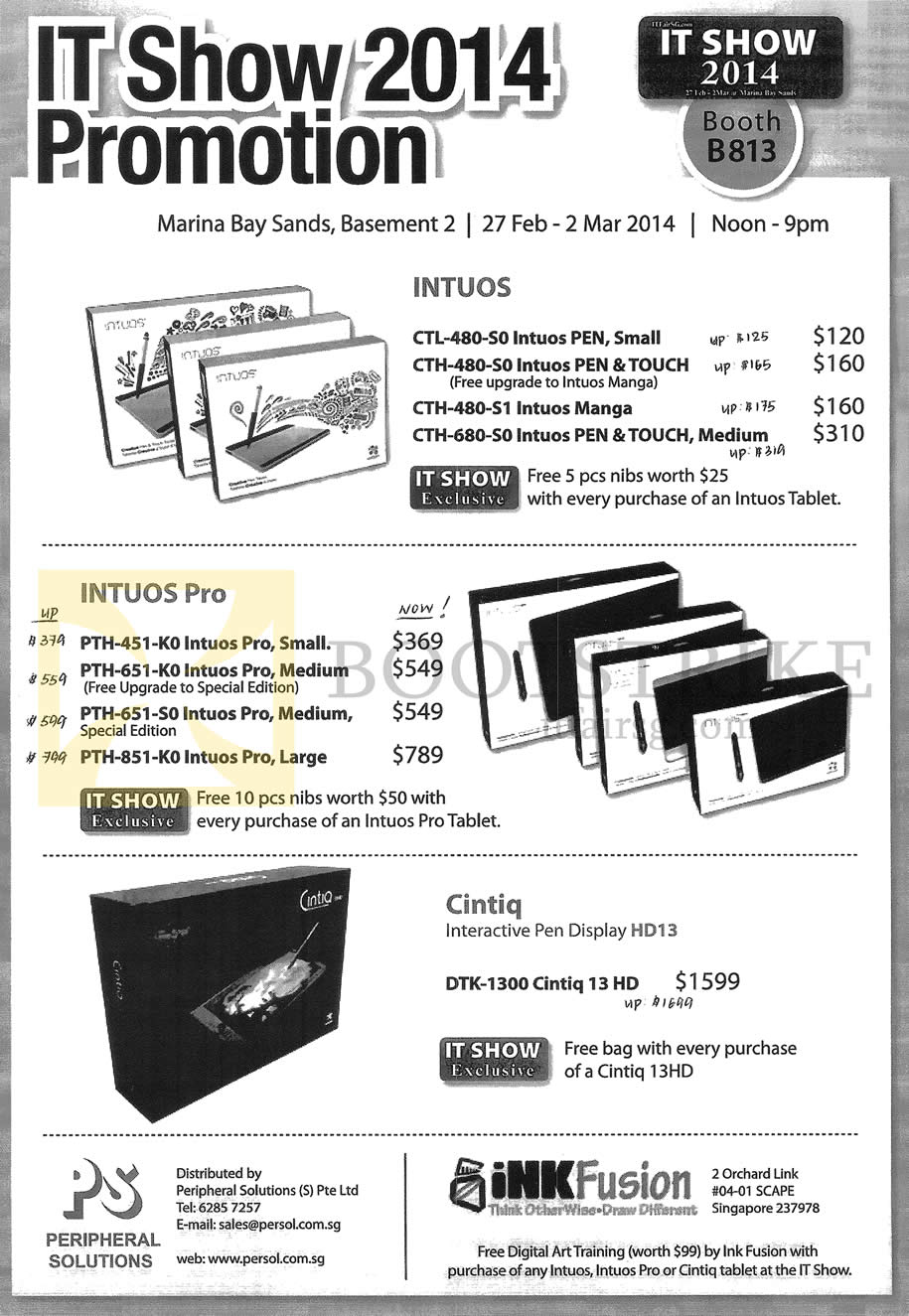 IT SHOW 2014 price list image brochure of Wacom Tablets Intuos CTL-480 680, PTH-451 651 851 Pro, Cintiq Interactive Pen Display HD13