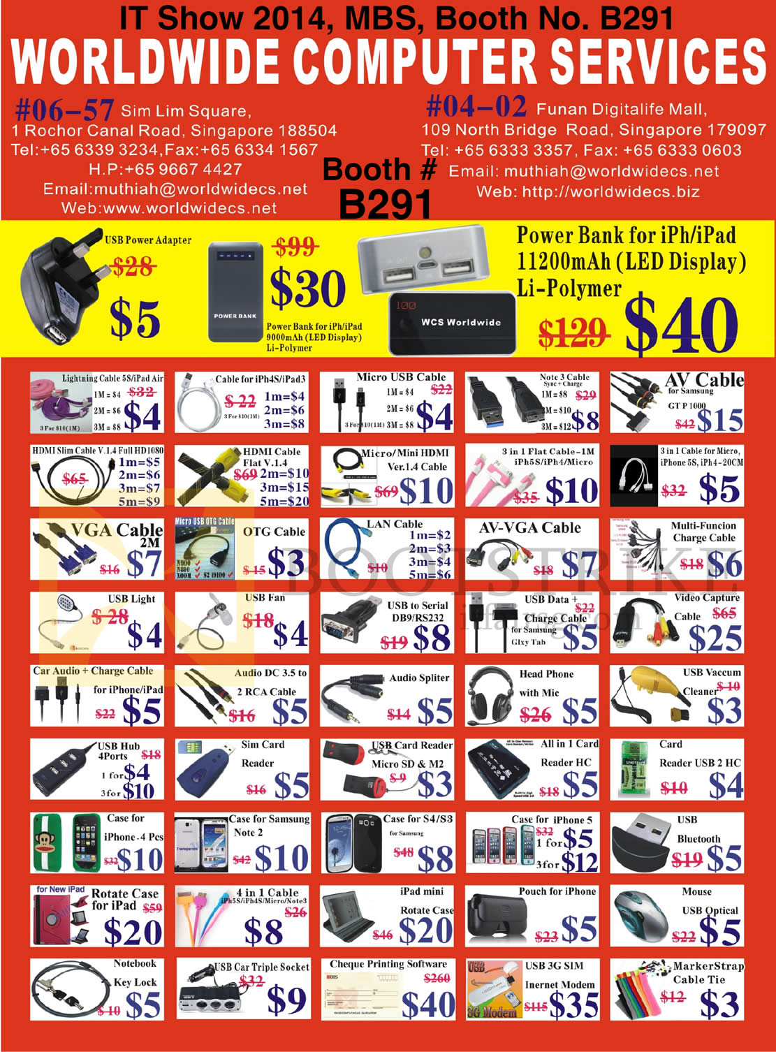 IT SHOW 2014 price list image brochure of Worldwide Computer Services Accessories Cable, IPhone Case, Ipad Case, Rotate Cases, USB 3G Sim, HDMI, Video Capture