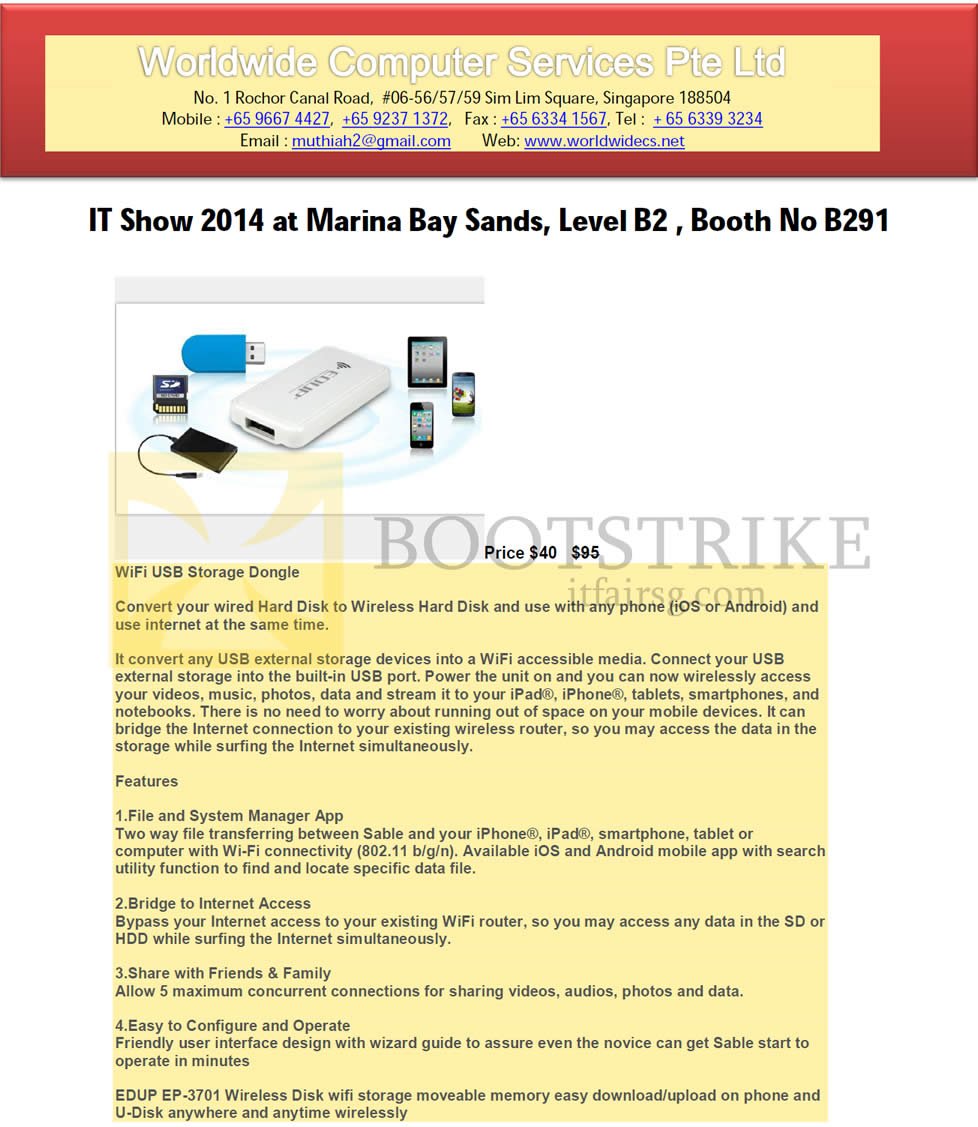 IT SHOW 2014 price list image brochure of Worldwide Computer Services WiFi USB Storage Dongle