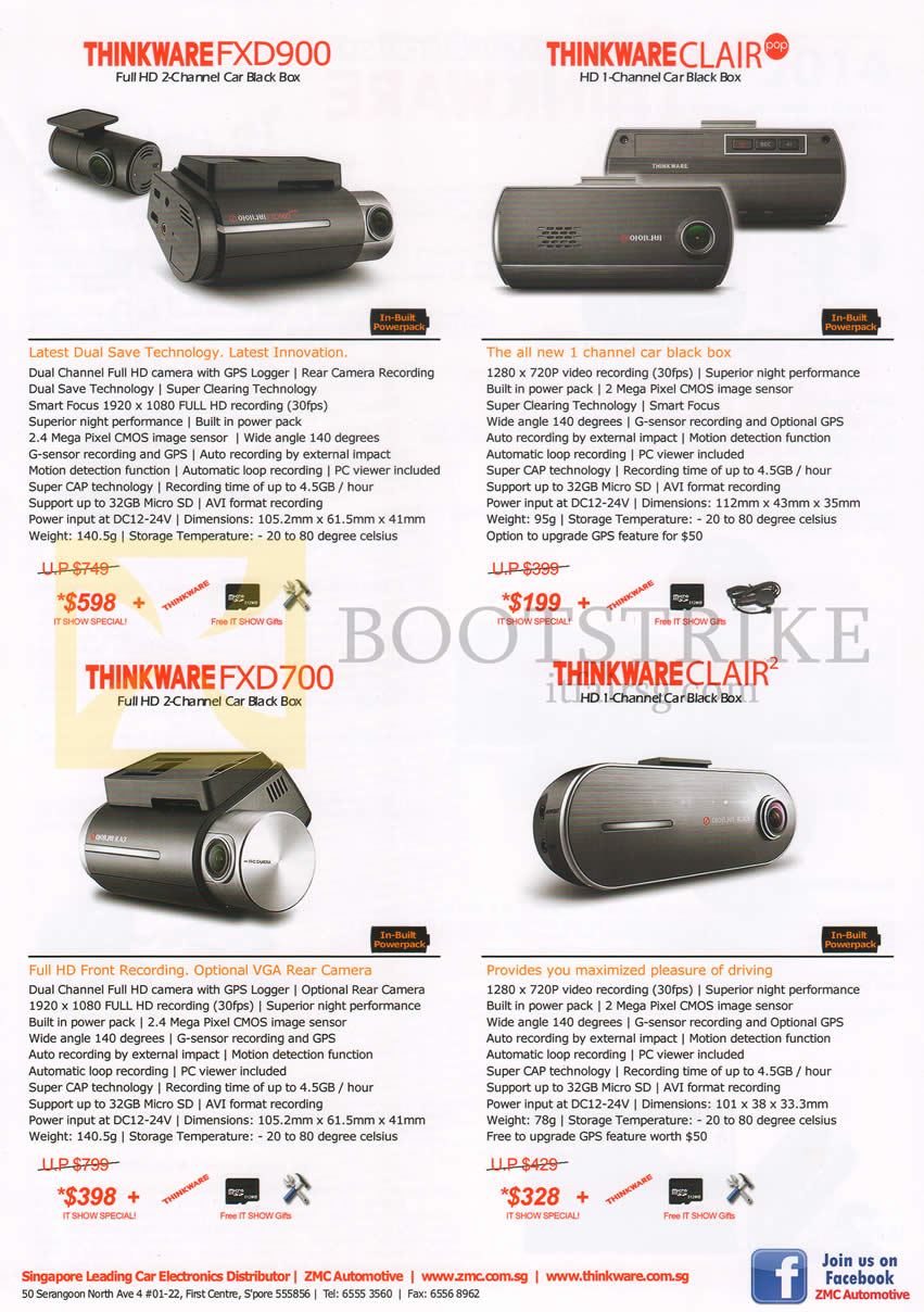 IT SHOW 2014 price list image brochure of ZMC Automotive Car Blackboxes Recorder Thinkware FXD900, Clair, FXD700, Clair 2