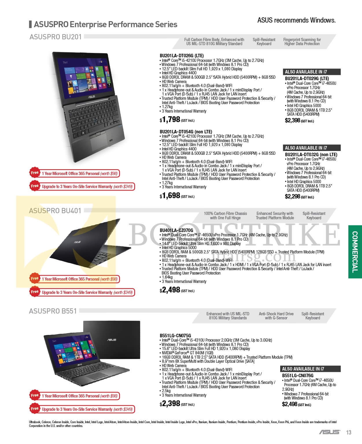 IT SHOW 2015 price list image brochure of ASUS Notebooks Asuspro BU201LA-DT026G, DT054G, DT032G, BU201U-DT029G, BU401LA-CZ070G, B551LG-CN075G, CN076G