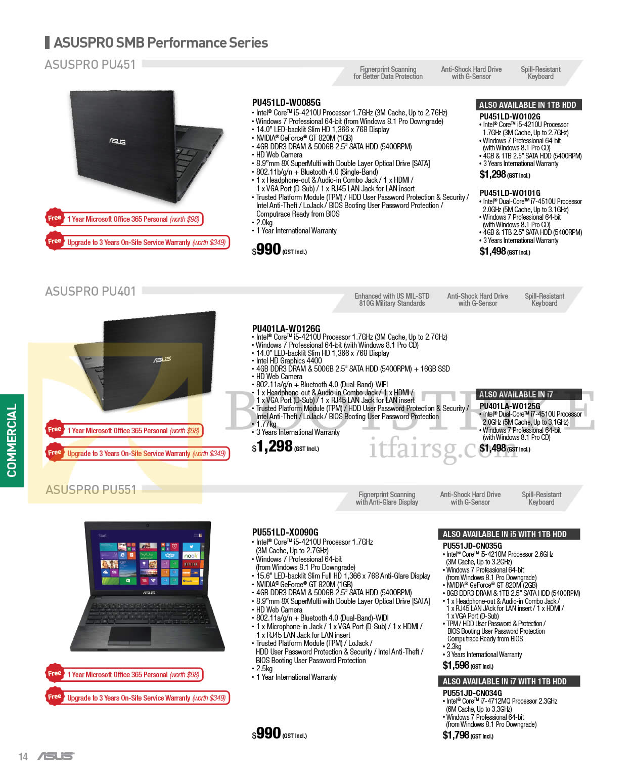 IT SHOW 2015 price list image brochure of ASUS Notebooks Asuspro PU451, PU401, PU551, PU451LD-W0085G, W0102G, W0101G, W0126G, W0125G, PU551LD-X0090G, CN035G, CN034G