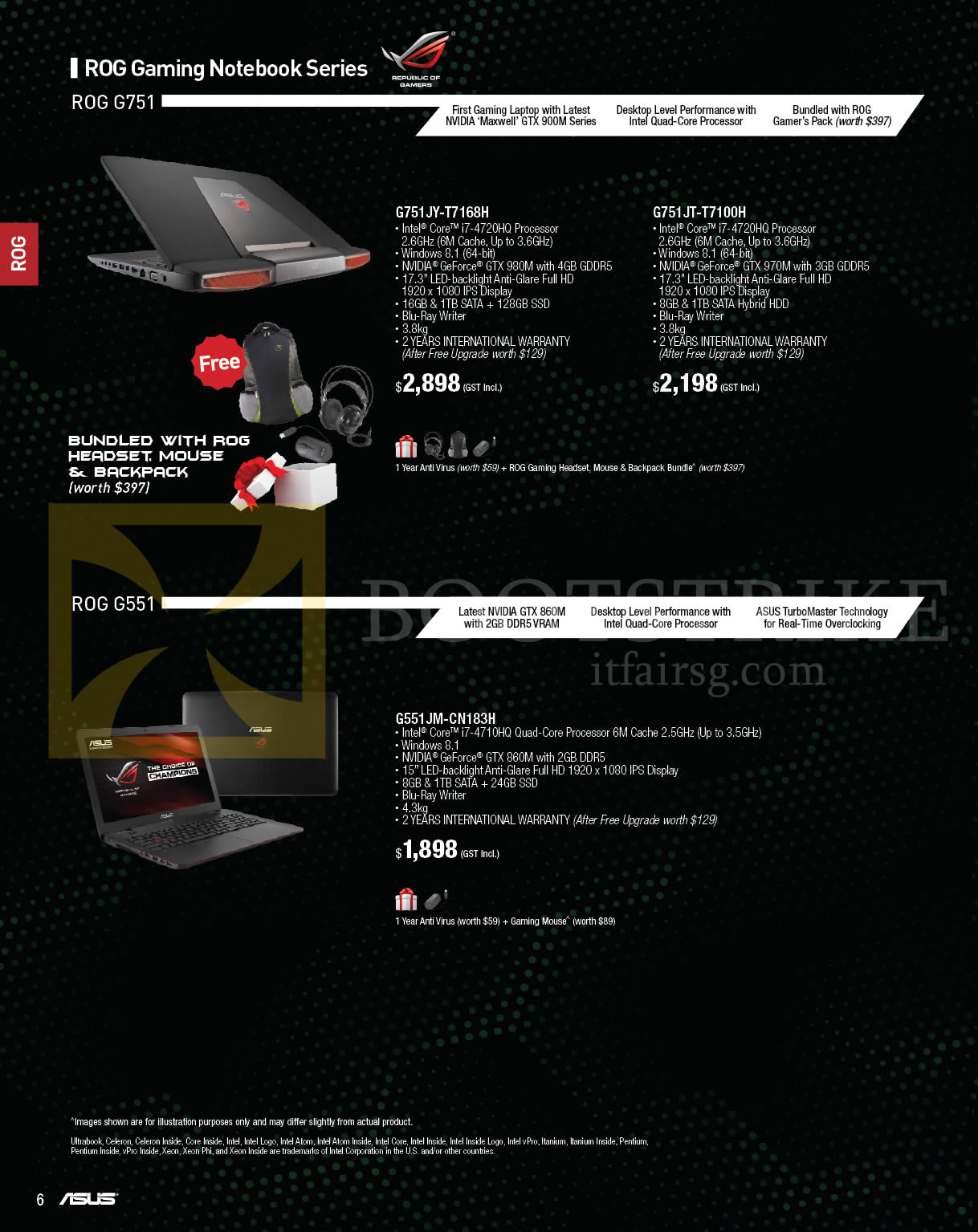 IT SHOW 2015 price list image brochure of ASUS Notebooks ROG G751, G551, G751JY-T7168H, G751JT-T7100H, G551JM-CN183H