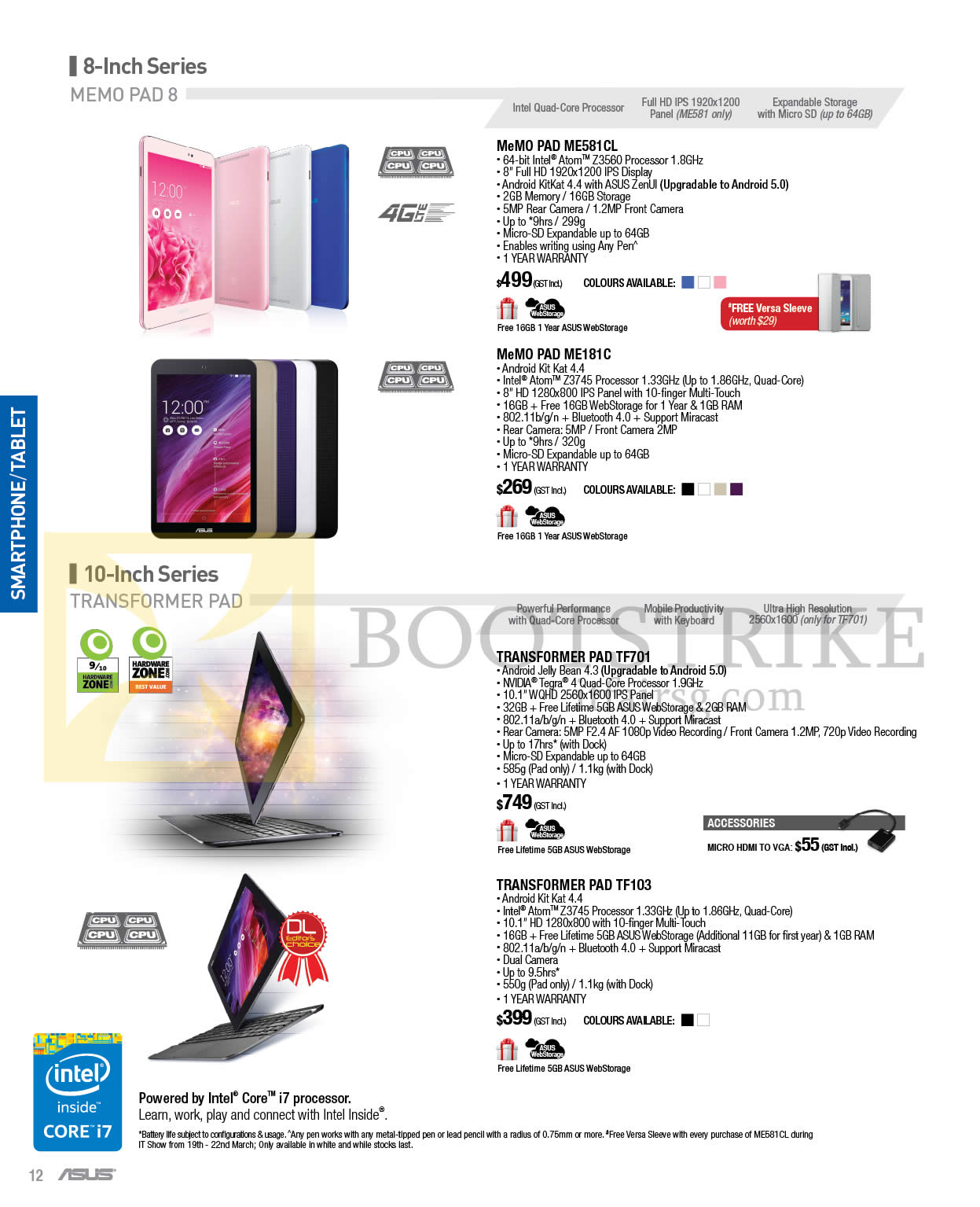 IT SHOW 2015 price list image brochure of ASUS Tablets MeMO Pad 8 ME581CL, ME181C, Transformer Pad TF701, TF103