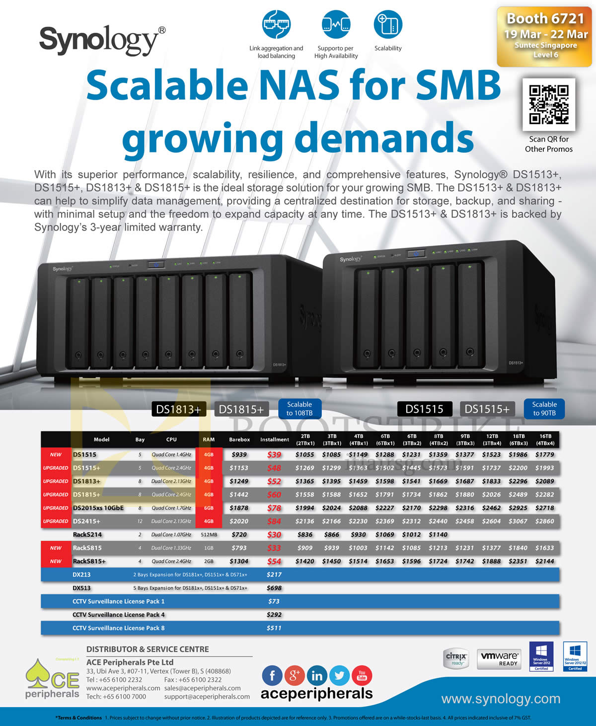 IT SHOW 2015 price list image brochure of Ace Peripherals Synology DiskStation NAS DS1513 DS1813 DS2413 RS214 RS814 DX213 DX513 DS1515 DS1815 Plus