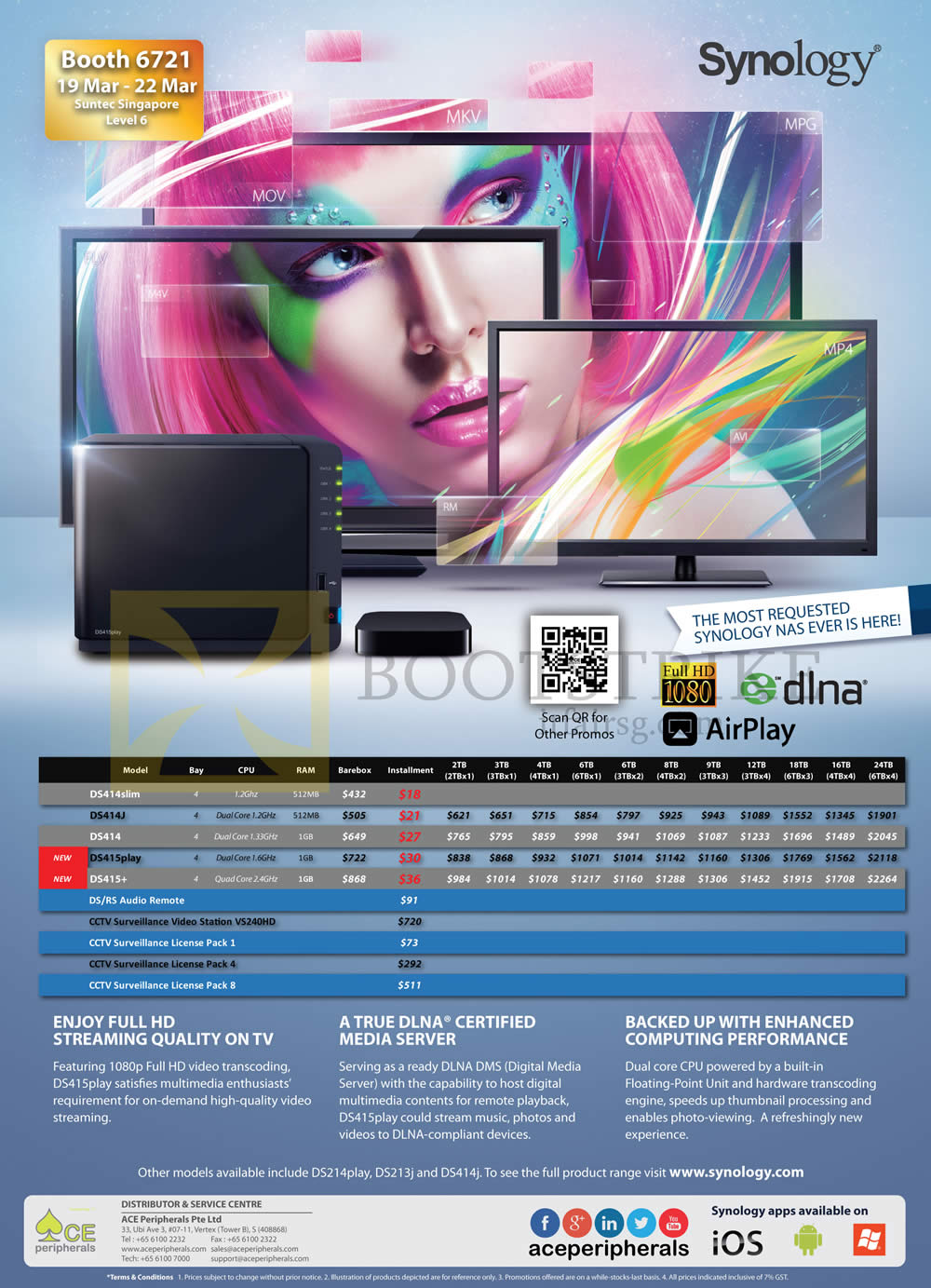 IT SHOW 2015 price list image brochure of Ace Peripherals Synology DiskStation NAS DS414slim DS414J DS414 DS415play DS415+ CCTV License