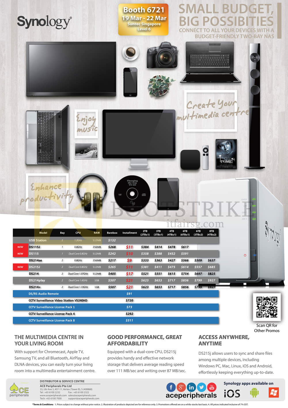 IT SHOW 2015 price list image brochure of Ace Peripherals Synology NAS DiskStation DS115 DS115J DS214se DS215J DS214Plus DS214 DS214play DS713Plus CCTV License
