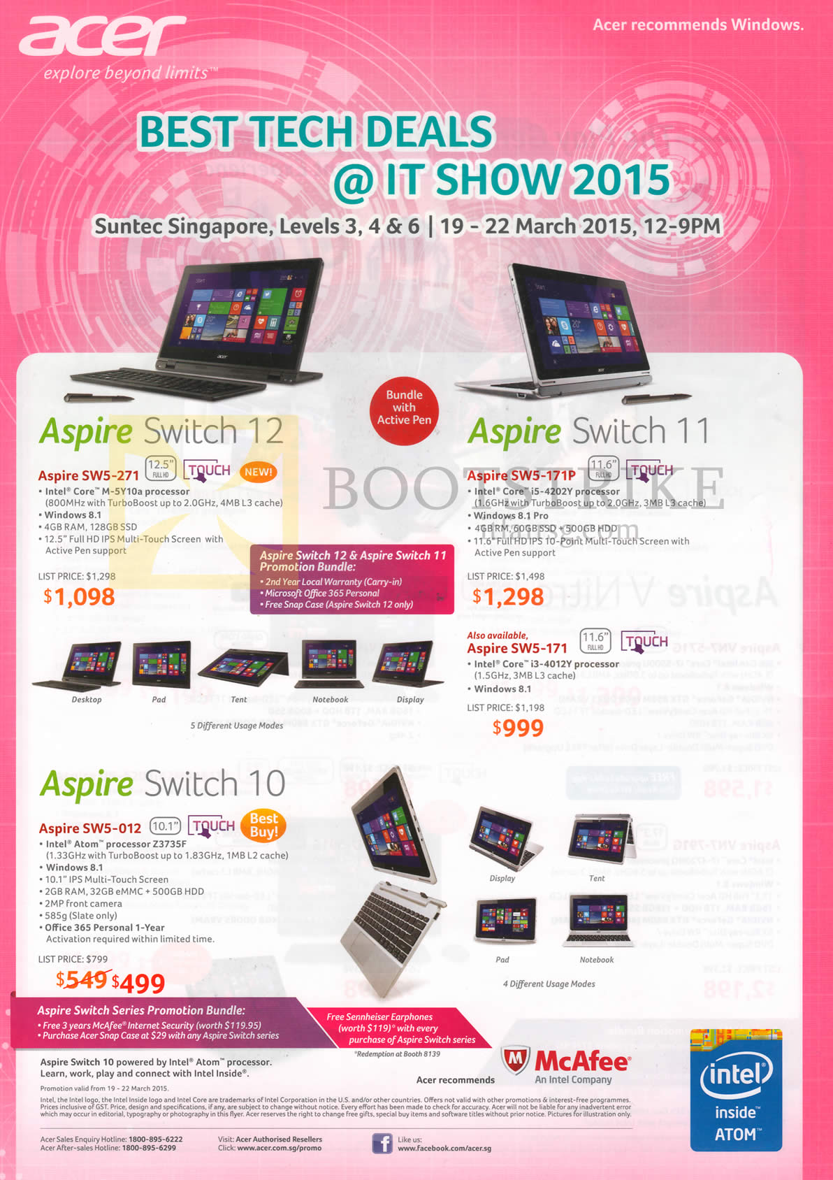 IT SHOW 2015 price list image brochure of Acer Notebooks Aspire Switch SW5-271, 171P, 171, 012