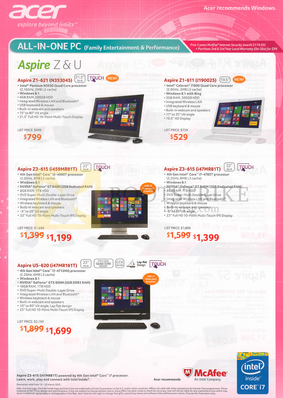 IT SHOW 2015 price list image brochure of Acer Notebooks Aspire Z1-621, Z1-611, Z3-615, U5-620