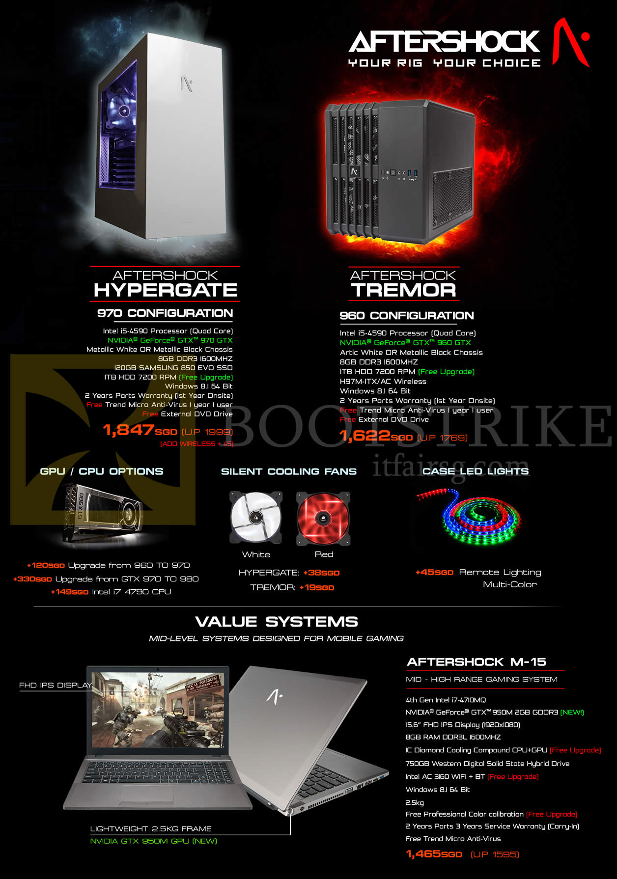 IT SHOW 2015 price list image brochure of Aftershock Desktop PCs Hypergate, Tremor, M-15 Notebook