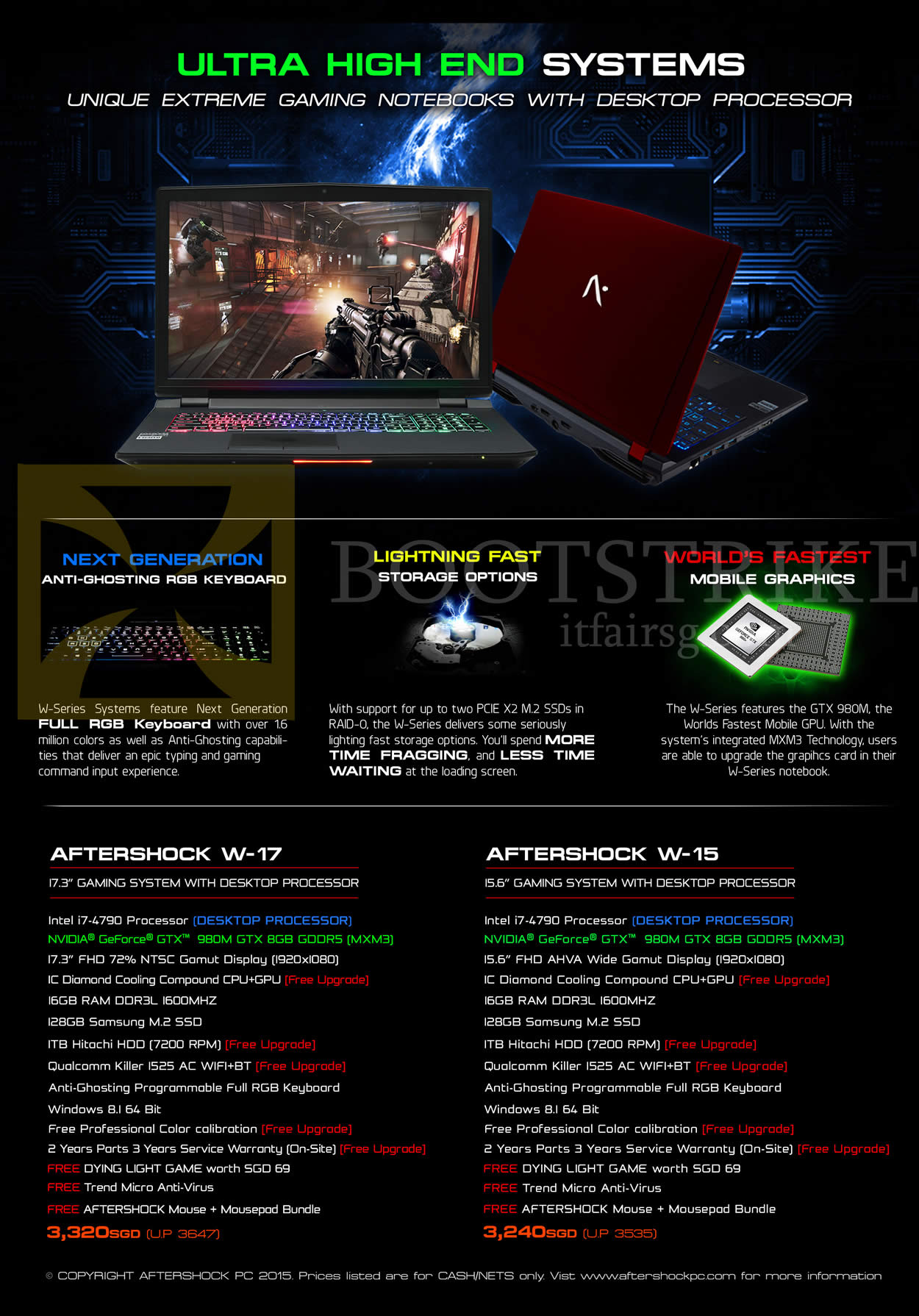 IT SHOW 2015 price list image brochure of Aftershock Notebooks W-17, W-15