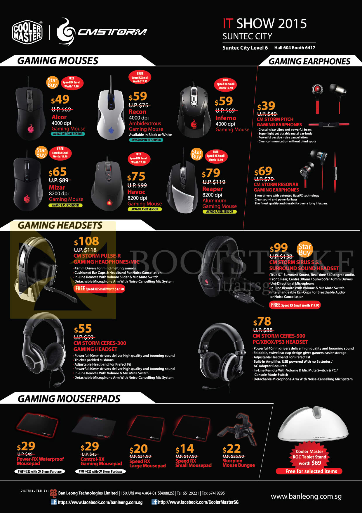 IT SHOW 2015 price list image brochure of Ban Leong Cooler Master CM Storm Gaming Mouses, Earphones, Headsets, Mousepads, Alcor, Recon, CM Storm Resonar, Reaper, Pulse-R, Ceres 300