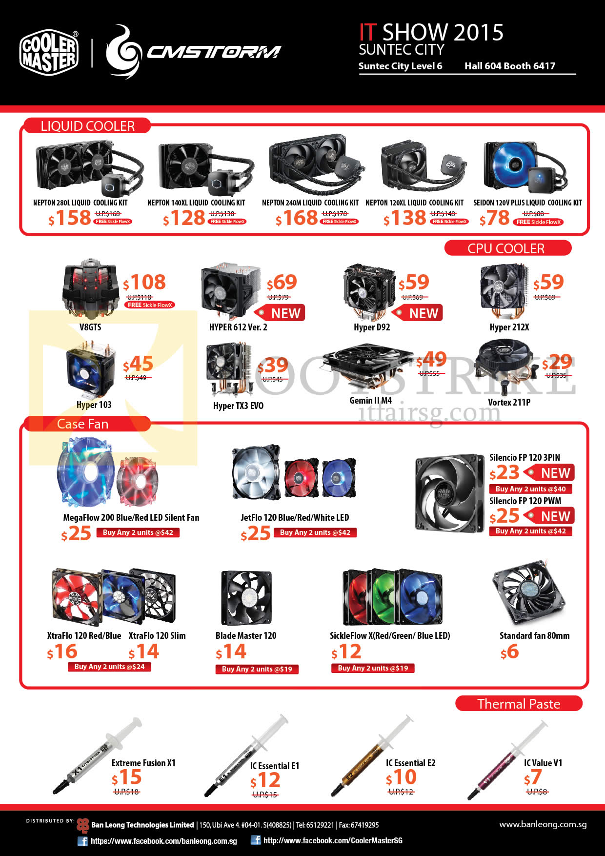 IT SHOW 2015 price list image brochure of Ban Leong Cooler Master CMStorm Liquid Cooler, Case Fans, CPU Coolers Hyper, Thermal Paste, Nepton, Seidon