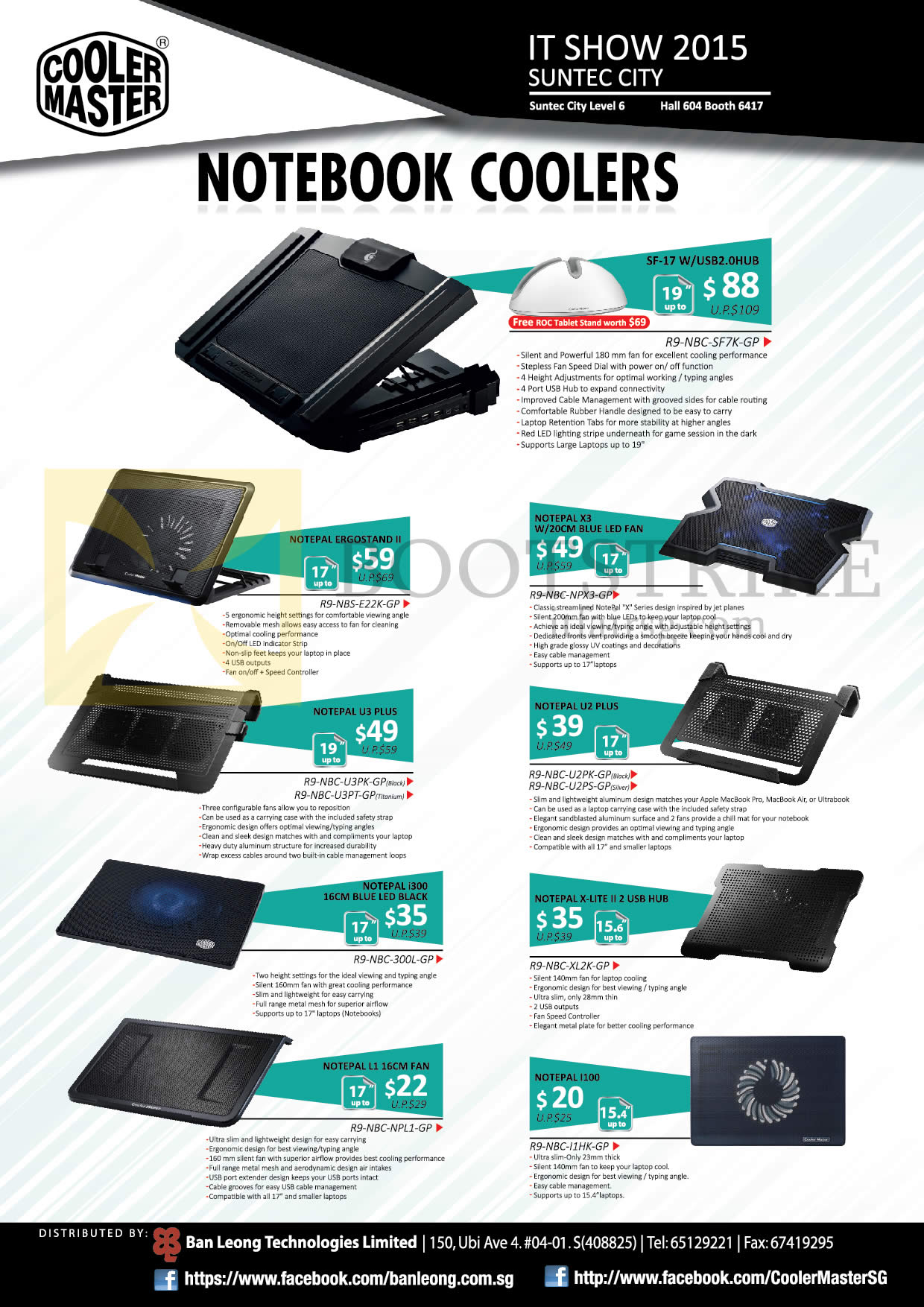IT SHOW 2015 price list image brochure of Ban Leong Cooler Master Notebook Coolers Notepal Ergostand II, U3 Plus, I300, X-Lite. L1