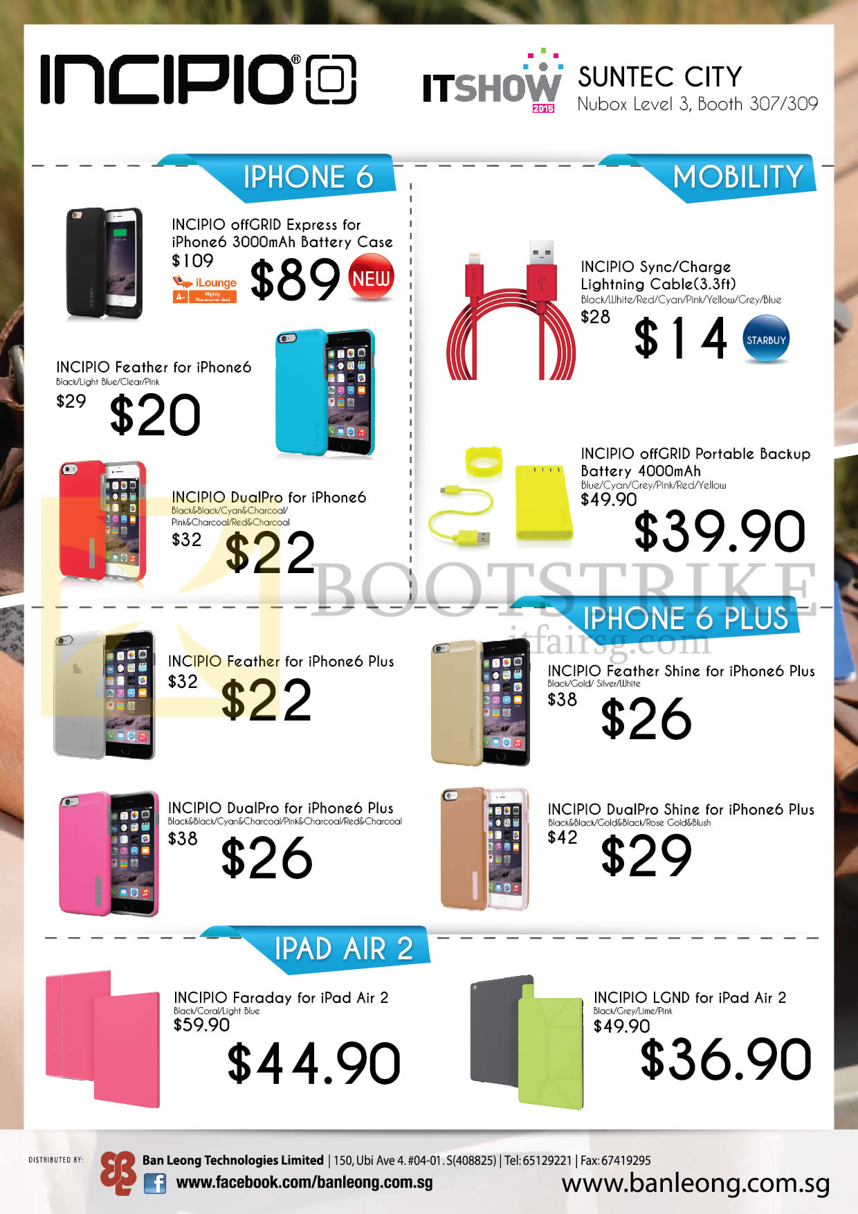 IT SHOW 2015 price list image brochure of Ban Leong Incipio Accessories Battery Cases, Cases, Powerbank, Lightning Cable For Apple IPhone 6, 6 Plus, IPad Air 2
