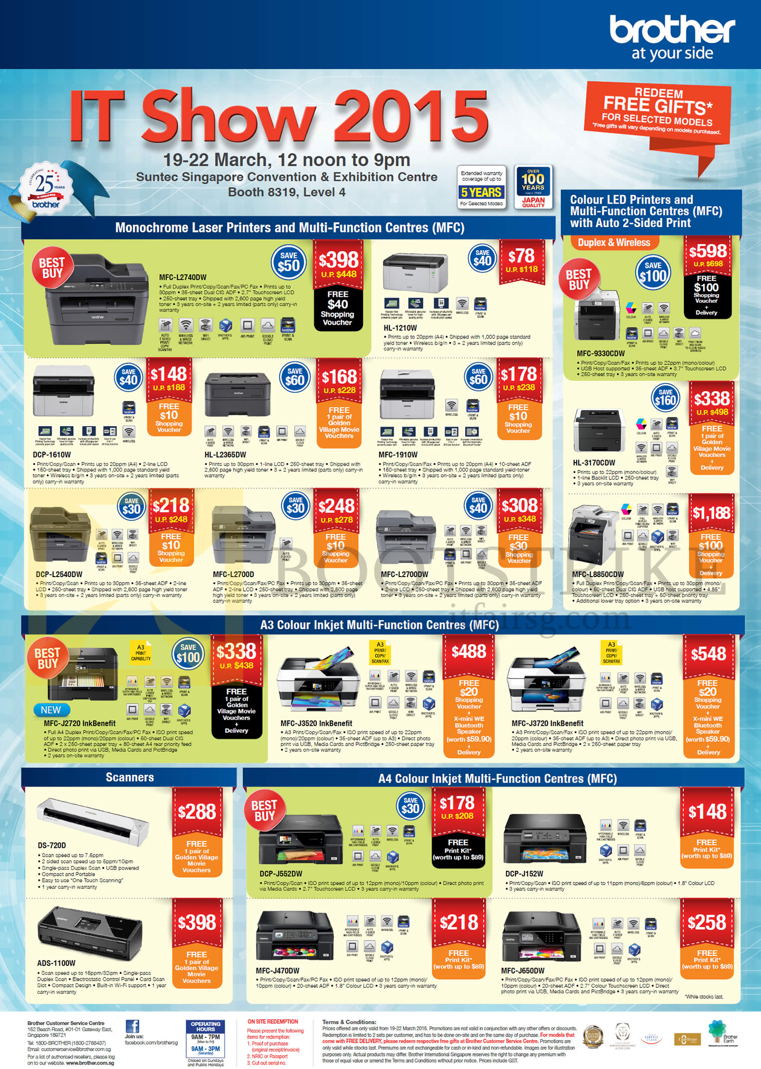 IT SHOW 2015 price list image brochure of Brother Printers Inkjet Laser, Scanners, MFC-L2740DW, 9330CDW, 1910W, L2700DW, DCP-1610W, L2540DW, HL-3170CDW, L2365DW, DS-720D, ADS-1100W