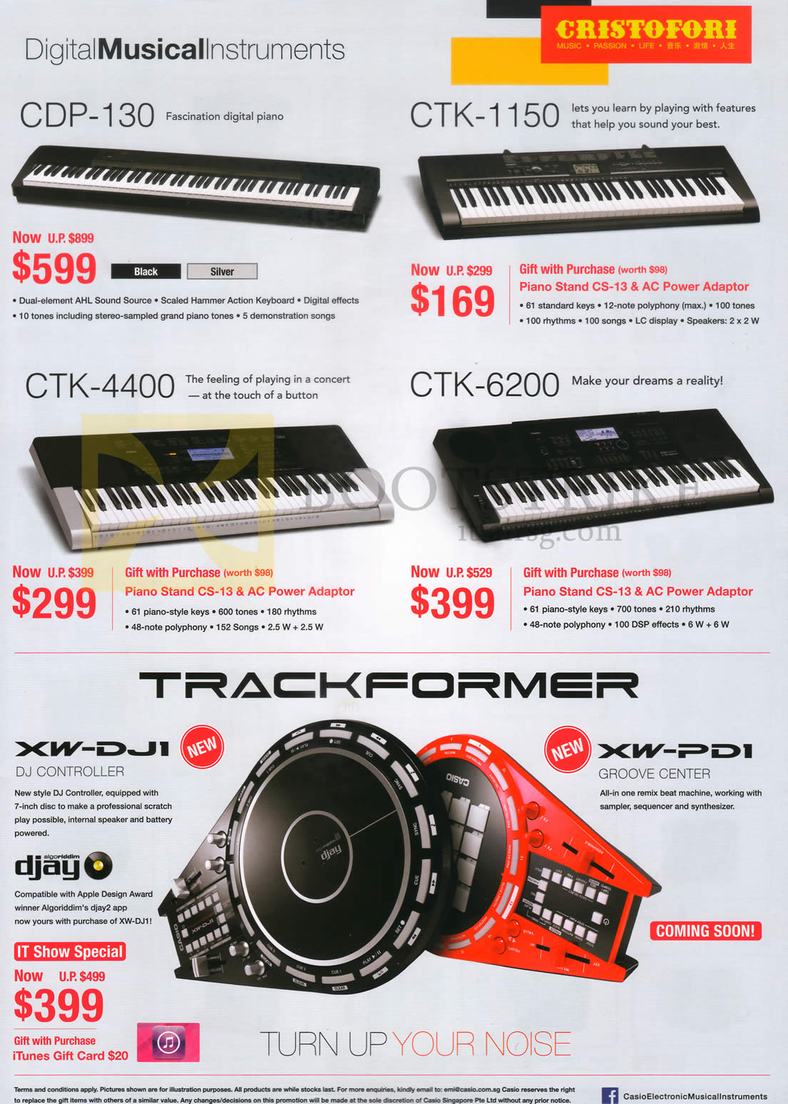 IT SHOW 2015 price list image brochure of Casio Pianos Cristofori CDP-130, CTK-1150, 4400, 6200, Trackformer XW-DJIm PDI DJ Controller