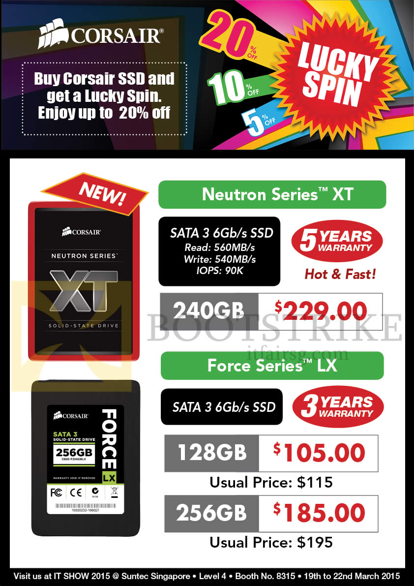 IT SHOW 2015 price list image brochure of Convergent Corsair SSD Neutron Series XT, Force Series LX 128GB, 256GB, 240GB