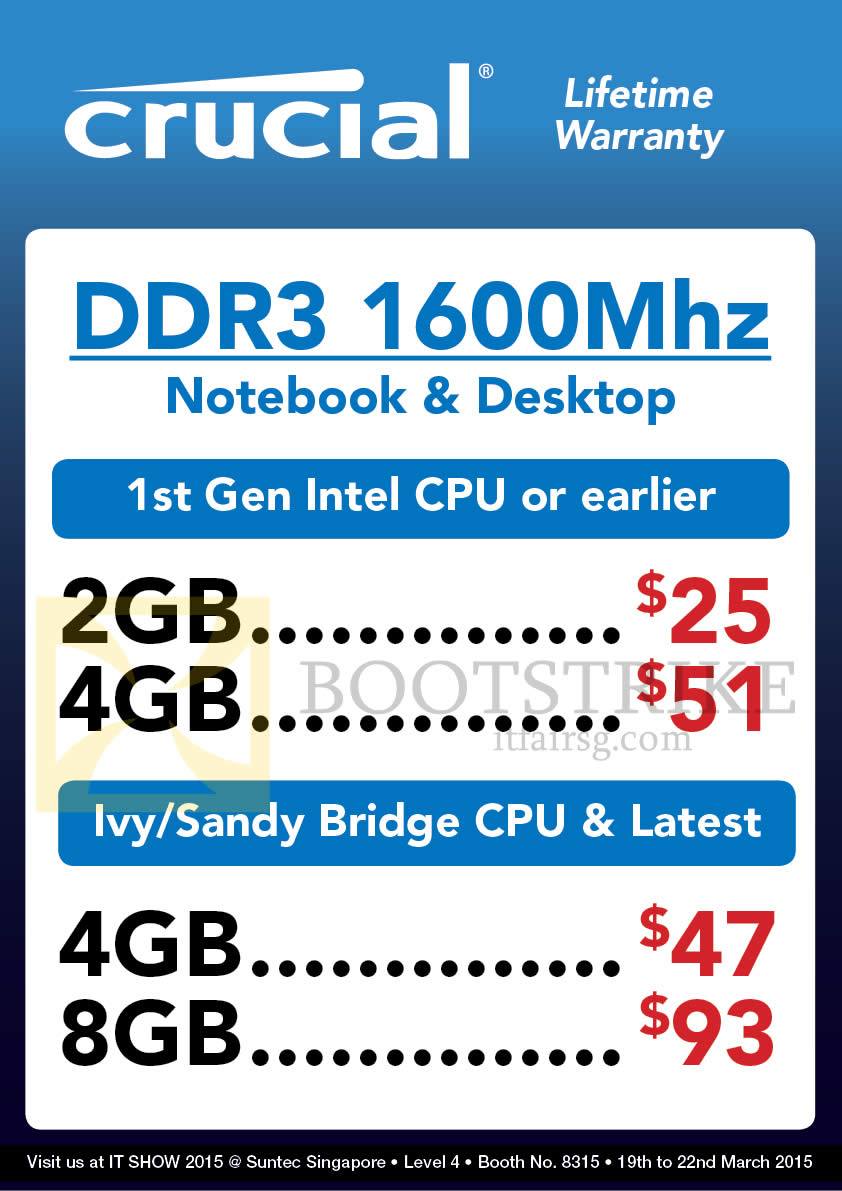 IT SHOW 2015 price list image brochure of Convergent Crucial DDR3 1600Mhz Notebook Memory RAM, Desktop 2GB, 4GB, 8GB