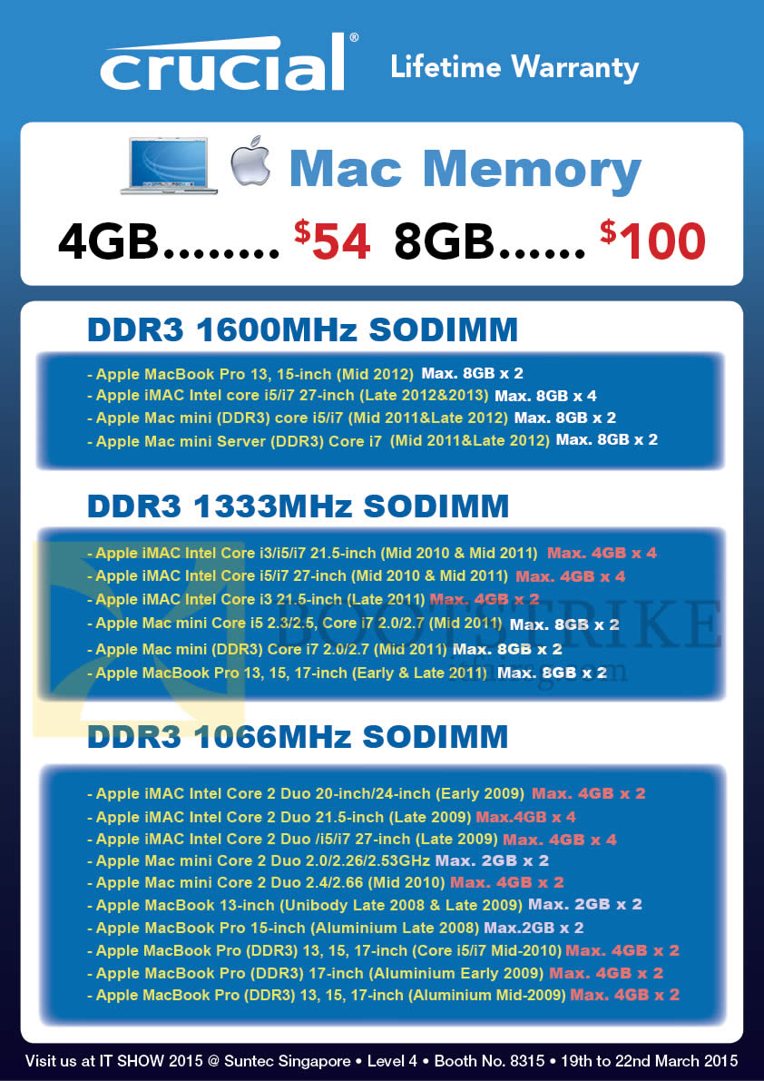 IT SHOW 2015 price list image brochure of Convergent Crucial DDR3 Mac Memory 4GB, 8GB