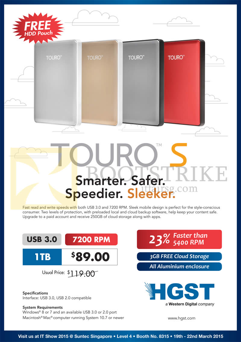 IT SHOW 2015 price list image brochure of Convergent HGST Touro S Hard Disk External Storage Drive 1TB