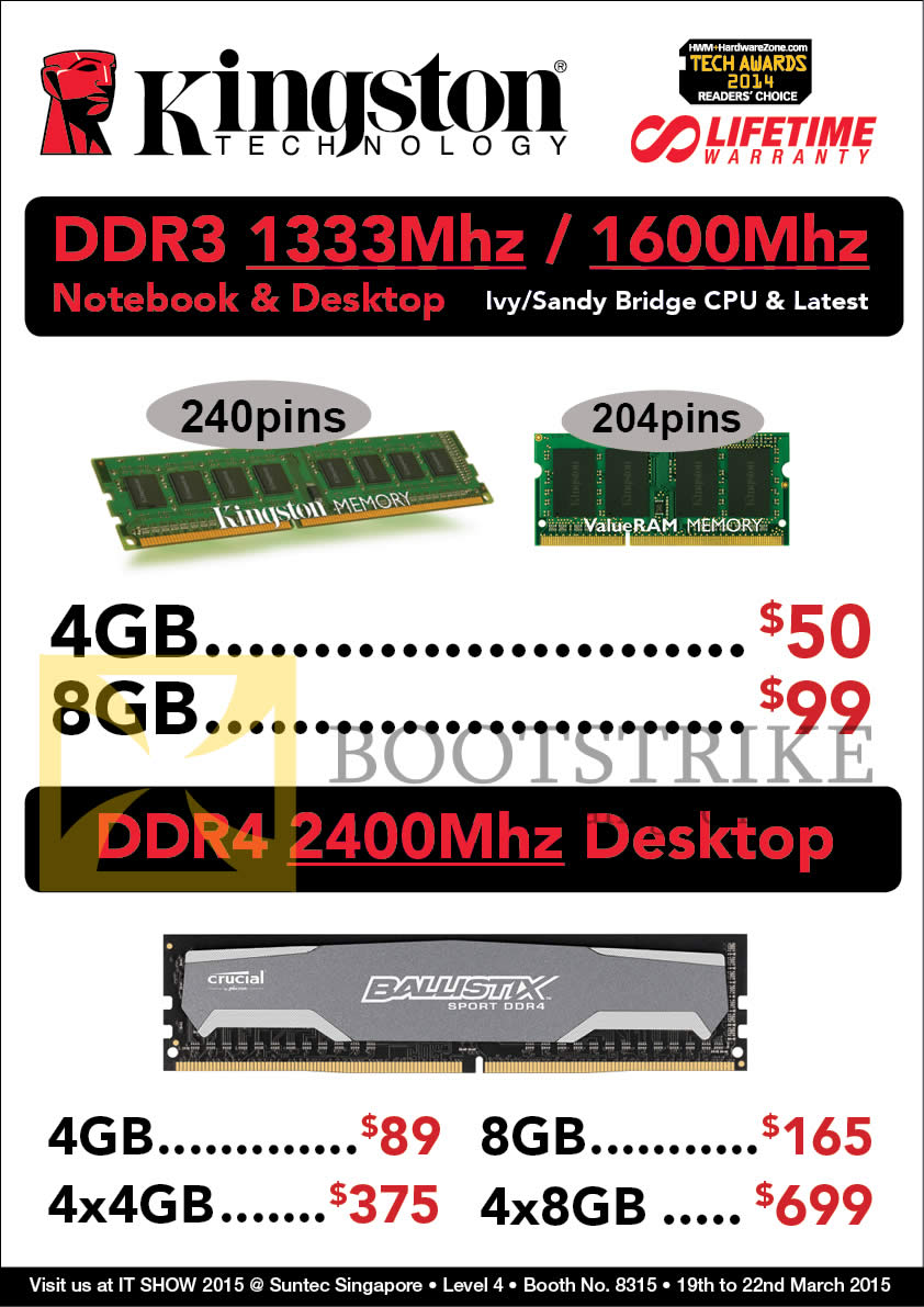 IT SHOW 2015 price list image brochure of Convergent Kingston DDR3, DDR4 4GB, 8GB, 4X4GB, 4X8GB