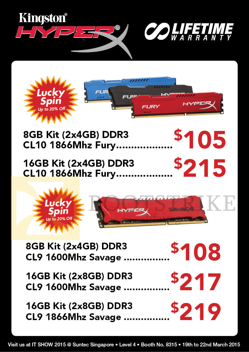 IT SHOW 2015 price list image brochure of Convergent Kingston HyperX Fury DDR3 RAM Memory, Savage 8GB, 16GB