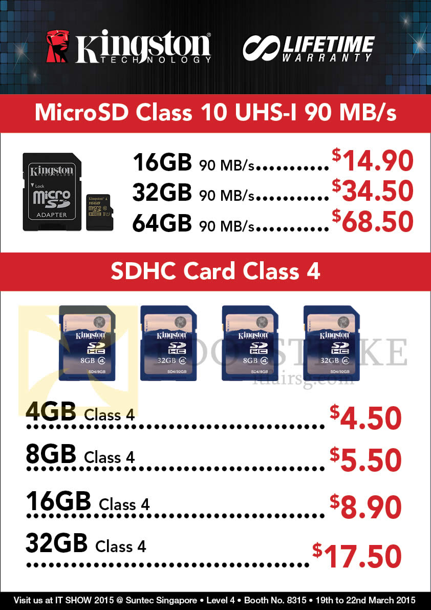 IT SHOW 2015 price list image brochure of Convergent Kingston Memory Cards MicroSD, SDHC 4GB, 8GB, 16GB, 32GB, 64GB