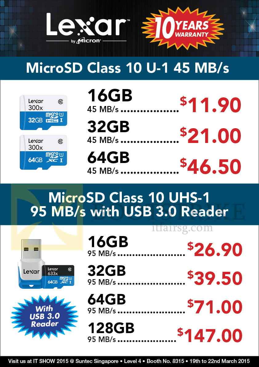 IT SHOW 2015 price list image brochure of Convergent Lexar MicroSD Class10 U-1, UHS-1 16GB, 32GB, 64GB, 128GB