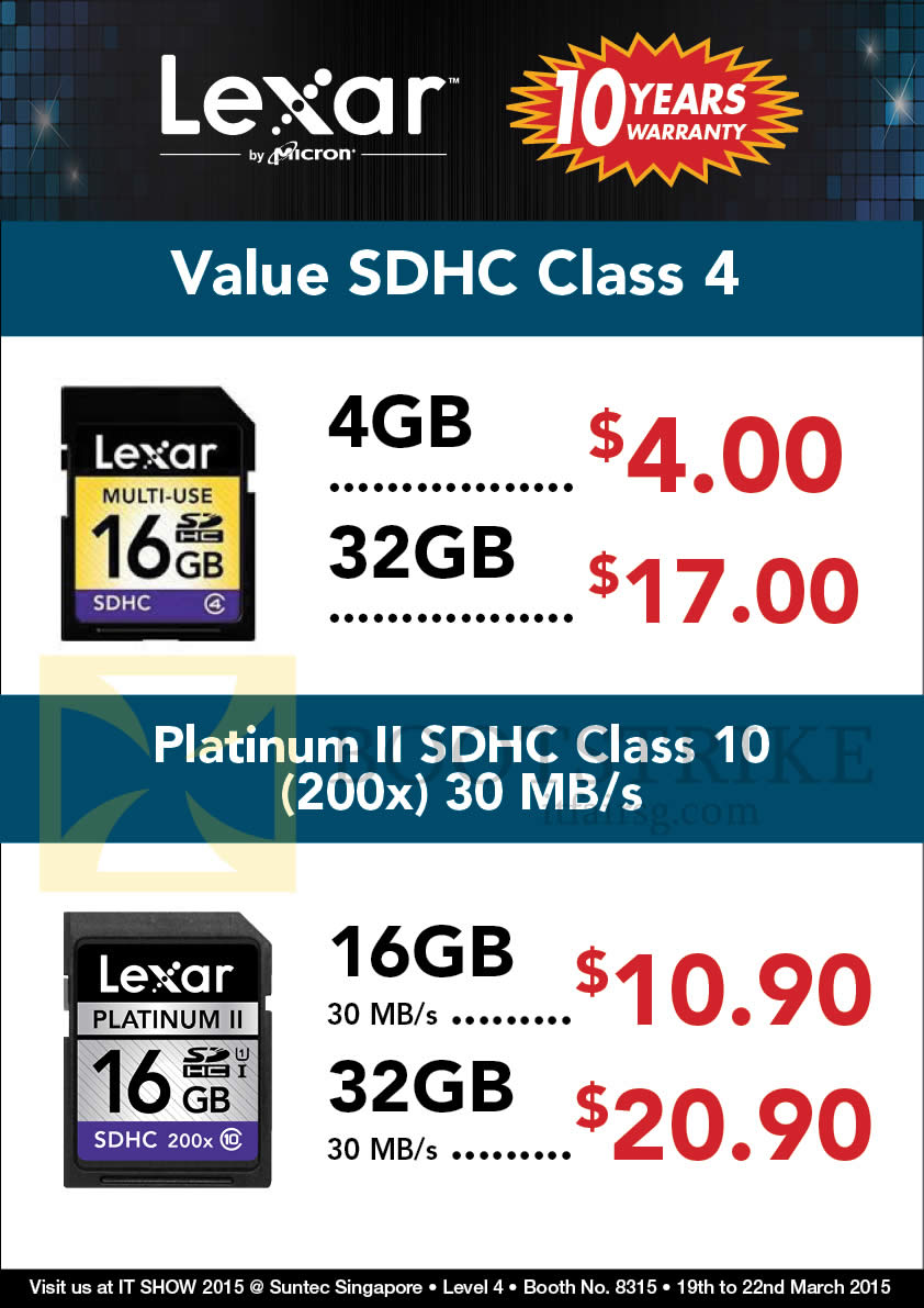 IT SHOW 2015 price list image brochure of Convergent Lexar SDHC Class4, 10 Cards 4GB, 16GB, 32GB