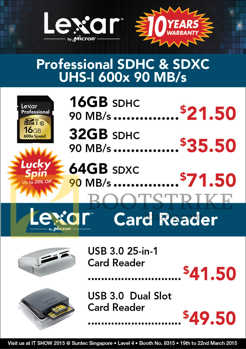 IT SHOW 2015 price list image brochure of Convergent Lexar SDHC, SDXC Card Reader 16GB, 32GB, 64GB