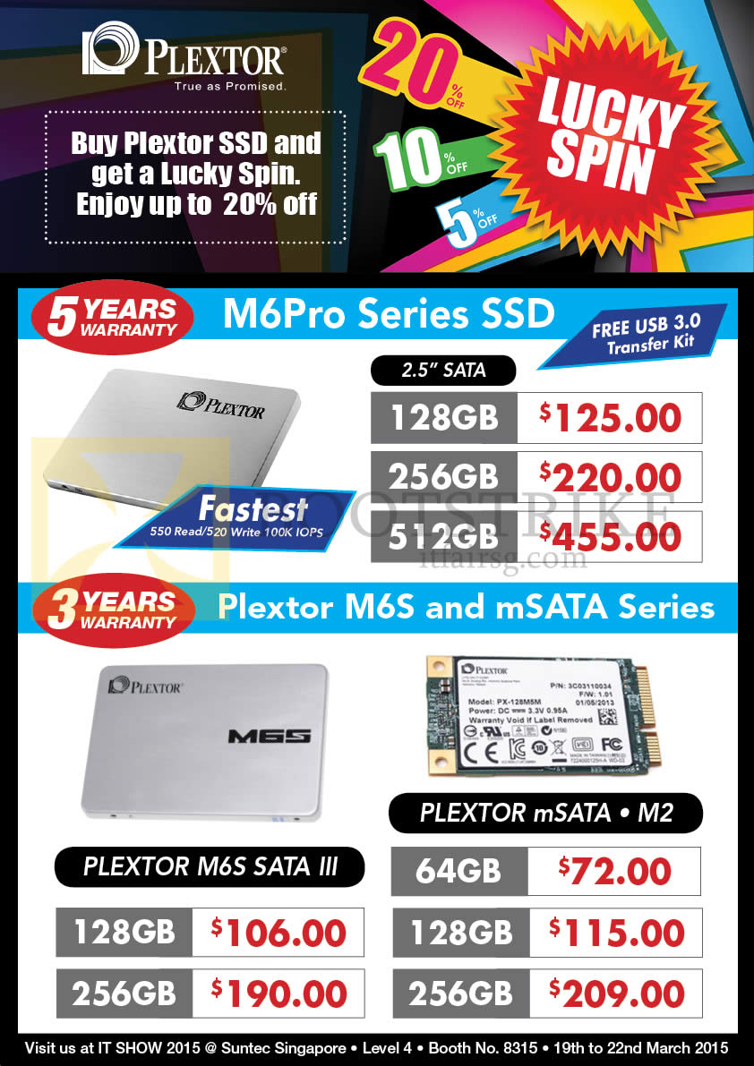 IT SHOW 2015 price list image brochure of Convergent Plextor SSD M6Pro Series, M6S, MSata Series, M6S Sata III, MSata, M2, 64GB, 128GB, 256GB, 512GB