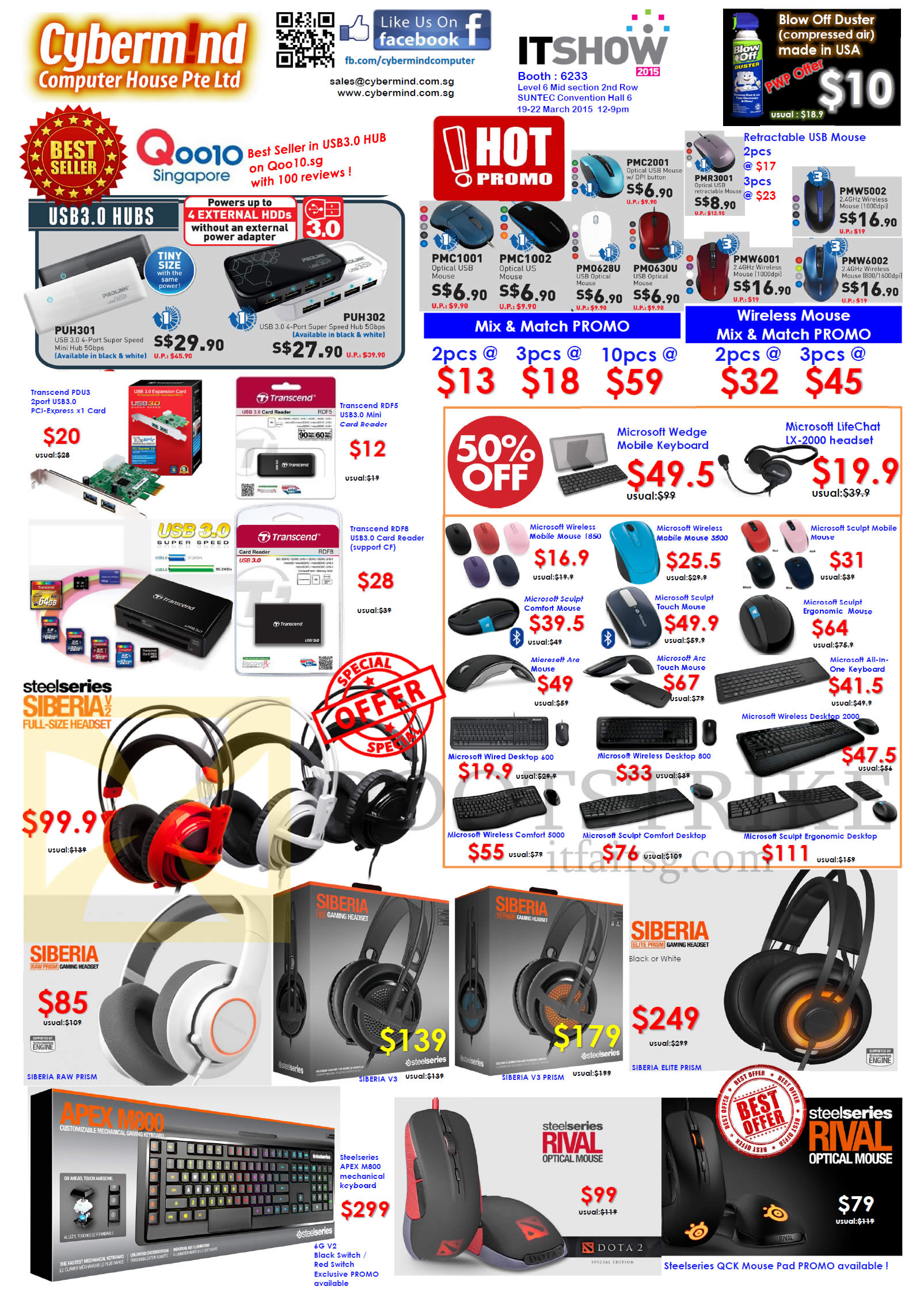 IT SHOW 2015 price list image brochure of Cybermind Accessories USB Hubs, Headphones, Keyboards, Mouse, Bluetooth Headset, SteelSeries, Microsof Sculpt, Transcend, Prolink